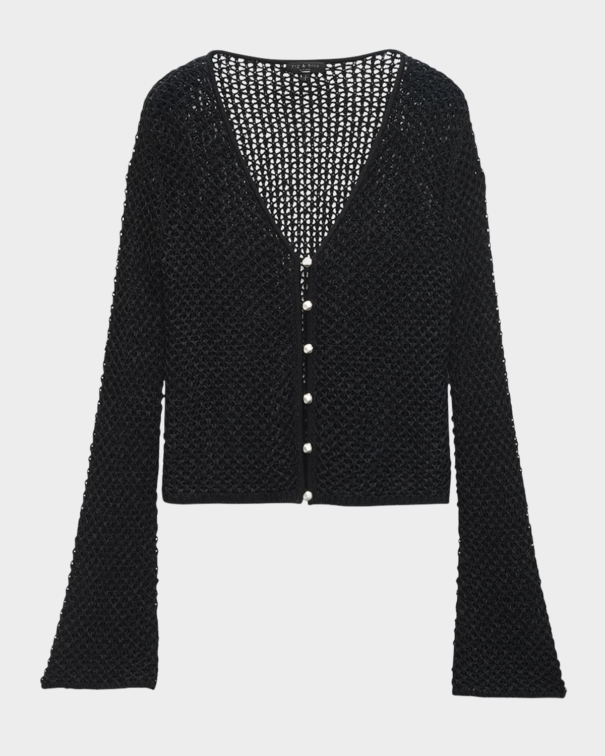 Rag & Bone Ellie Open-knit V-neck Cardigan In Black