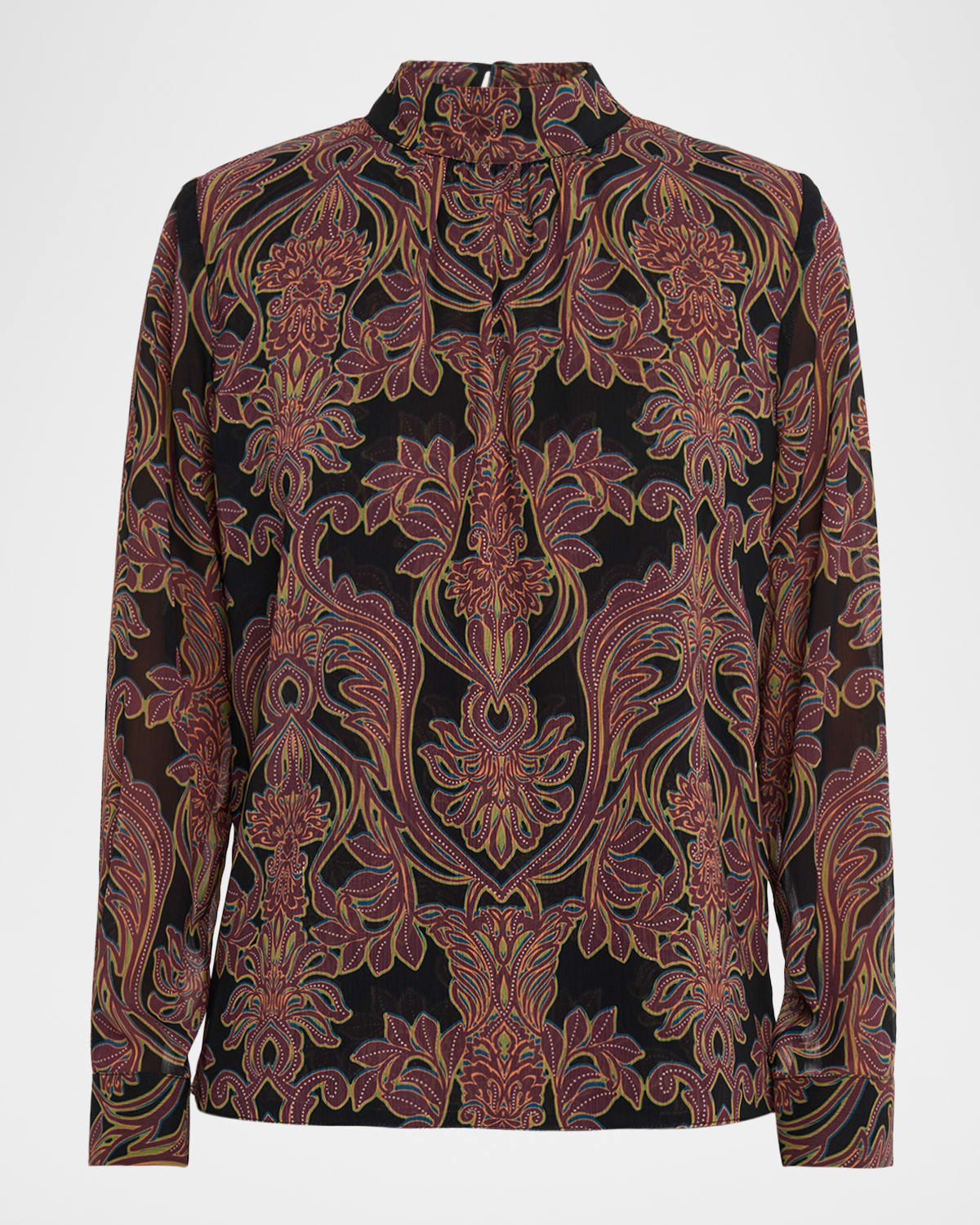 Misa Studded Flora Annie Mock-neck Blouse In Brown