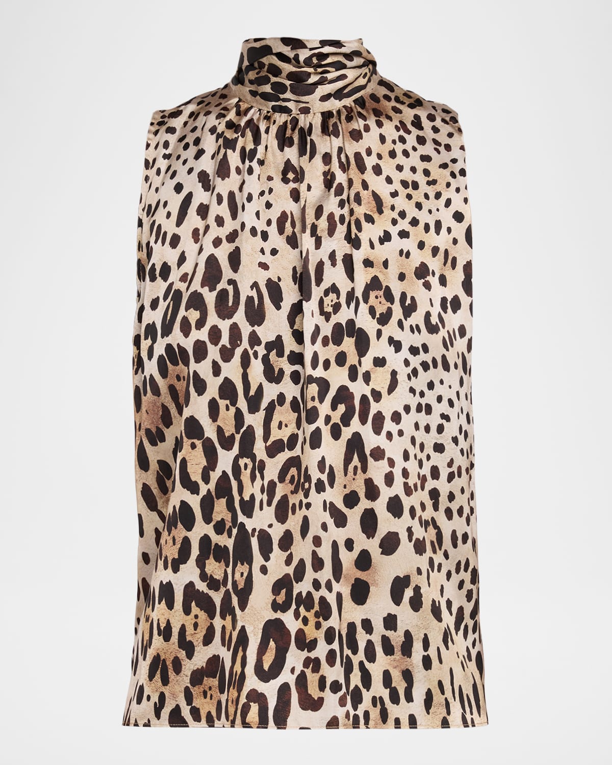 Misa Luka Leopard Satin Mock-neck Blouse In Brown