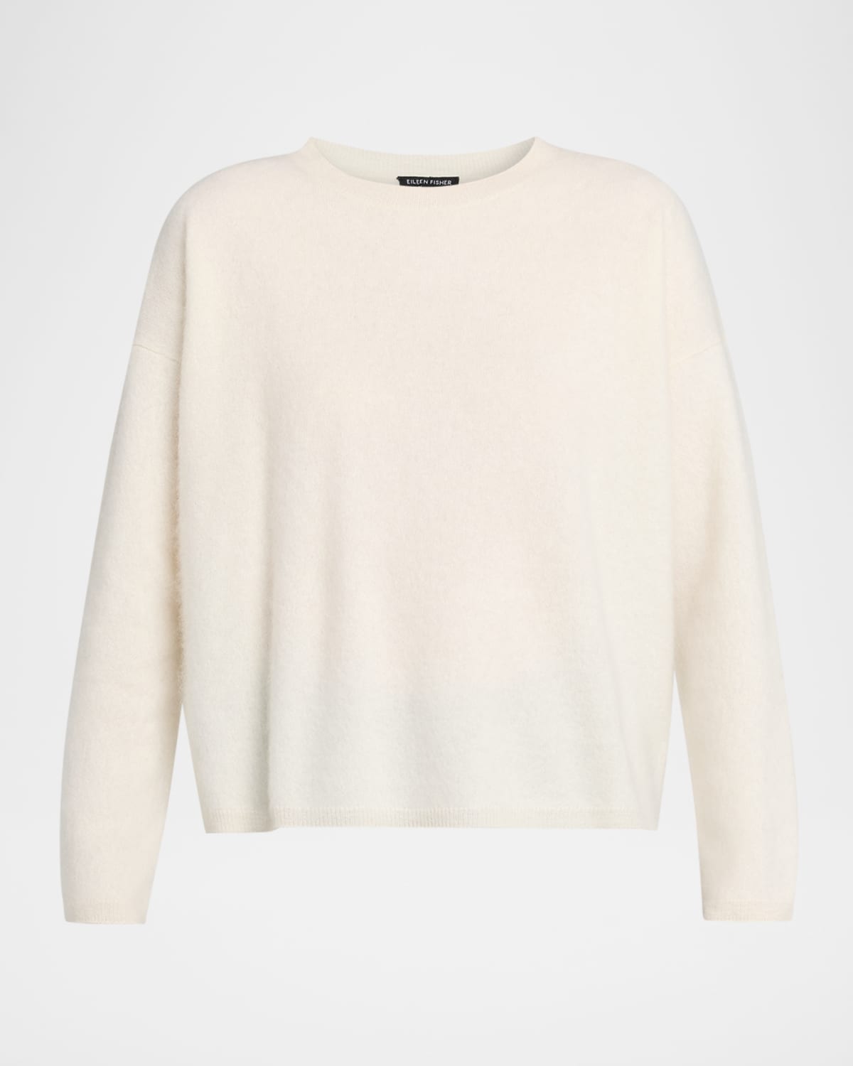 Eileen Fisher Fluffy Cashmere Crewneck Sweater In White