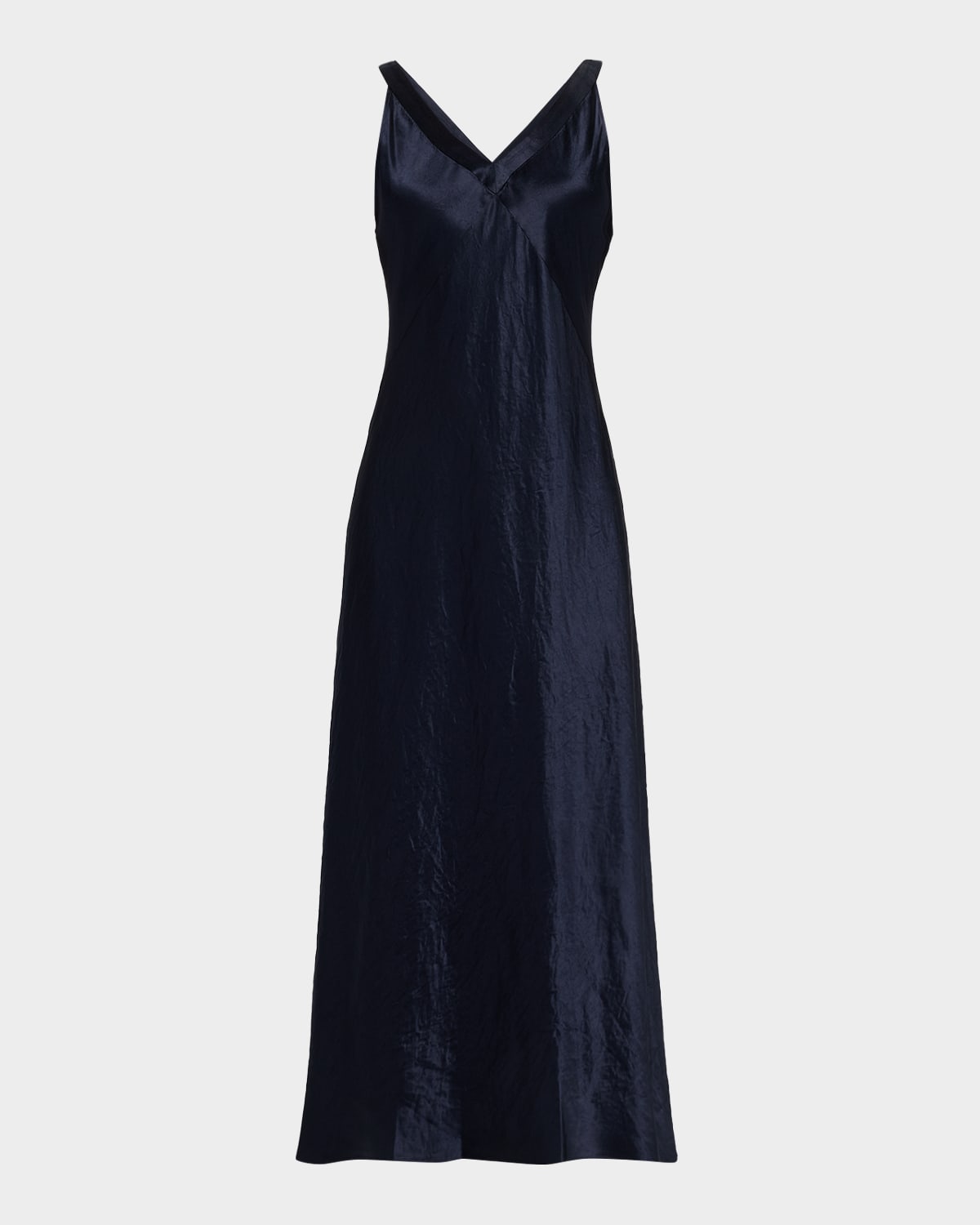 Eileen Fisher Sleeveless Crinkled Satin Empire Maxi Dress In Blue