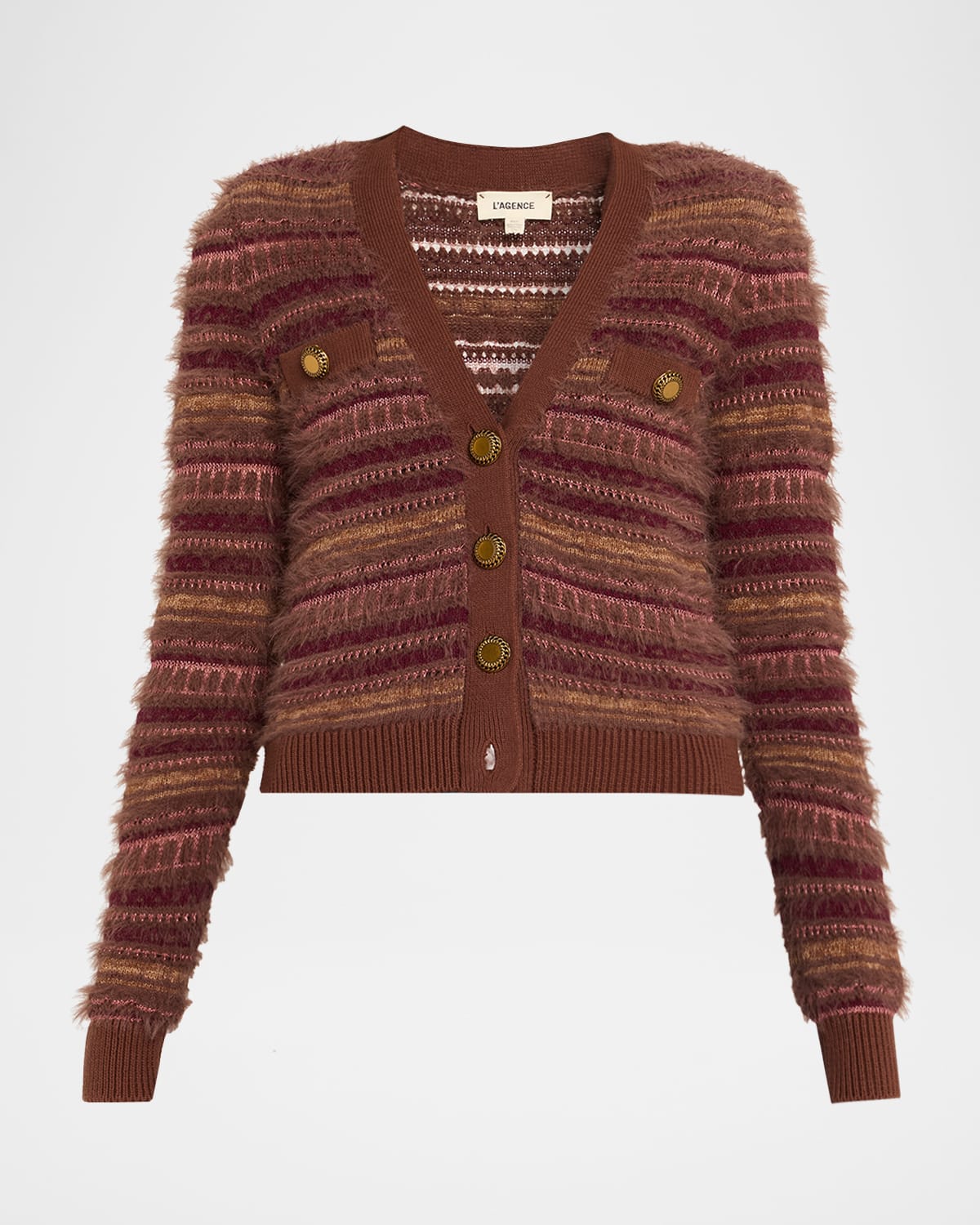 L Agence Ariadne Mixed Stripe Cardigan In Burgundy