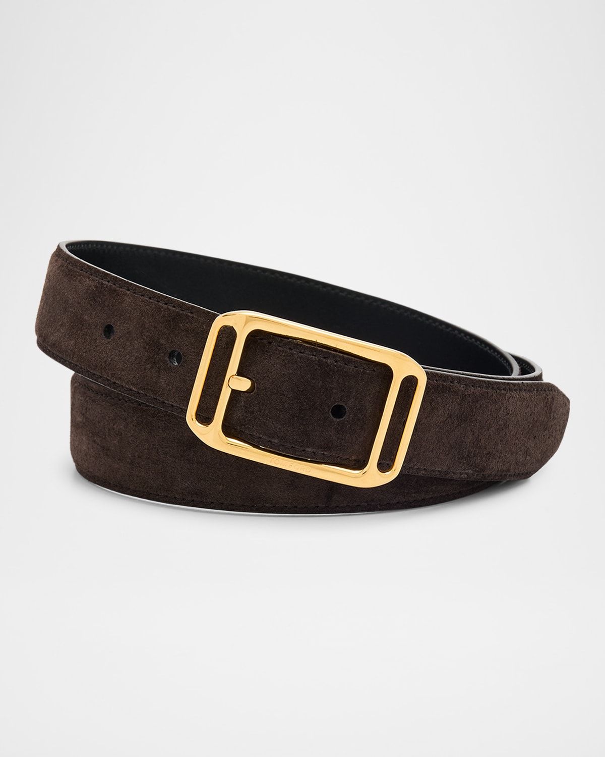 Tom Ford Suede Logo Buckle Belt In Brown