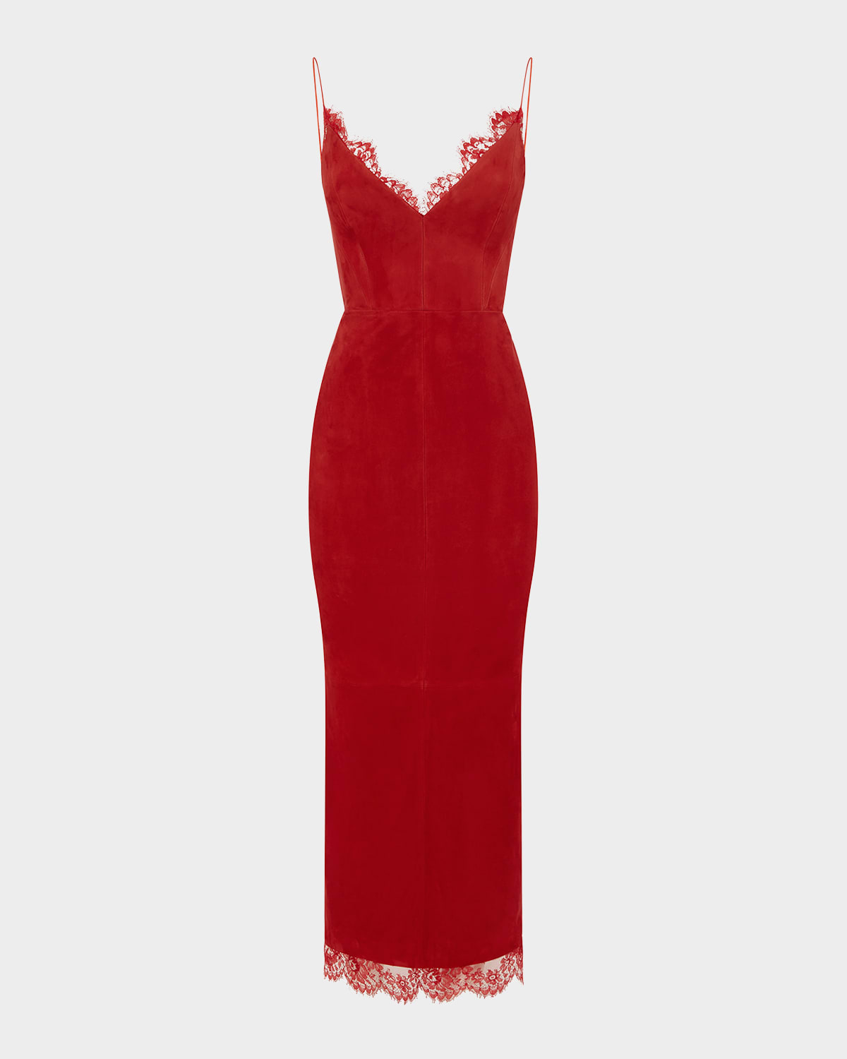 Alex Perry Suede Bikini Midi Dress With Lace Trim In Red