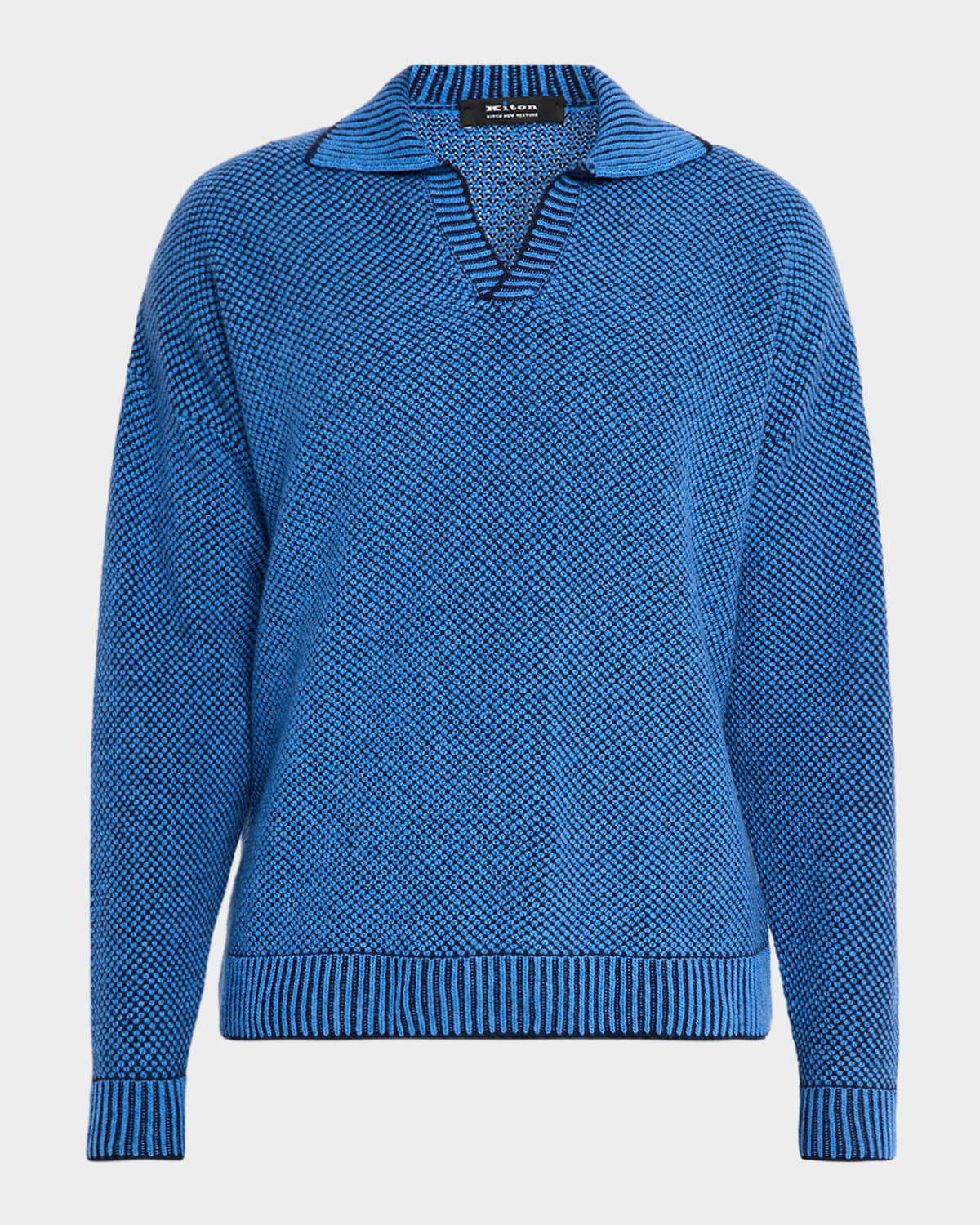 KNT Men 's Bicolor Wool Knit Johnny Collar Polo Sweater