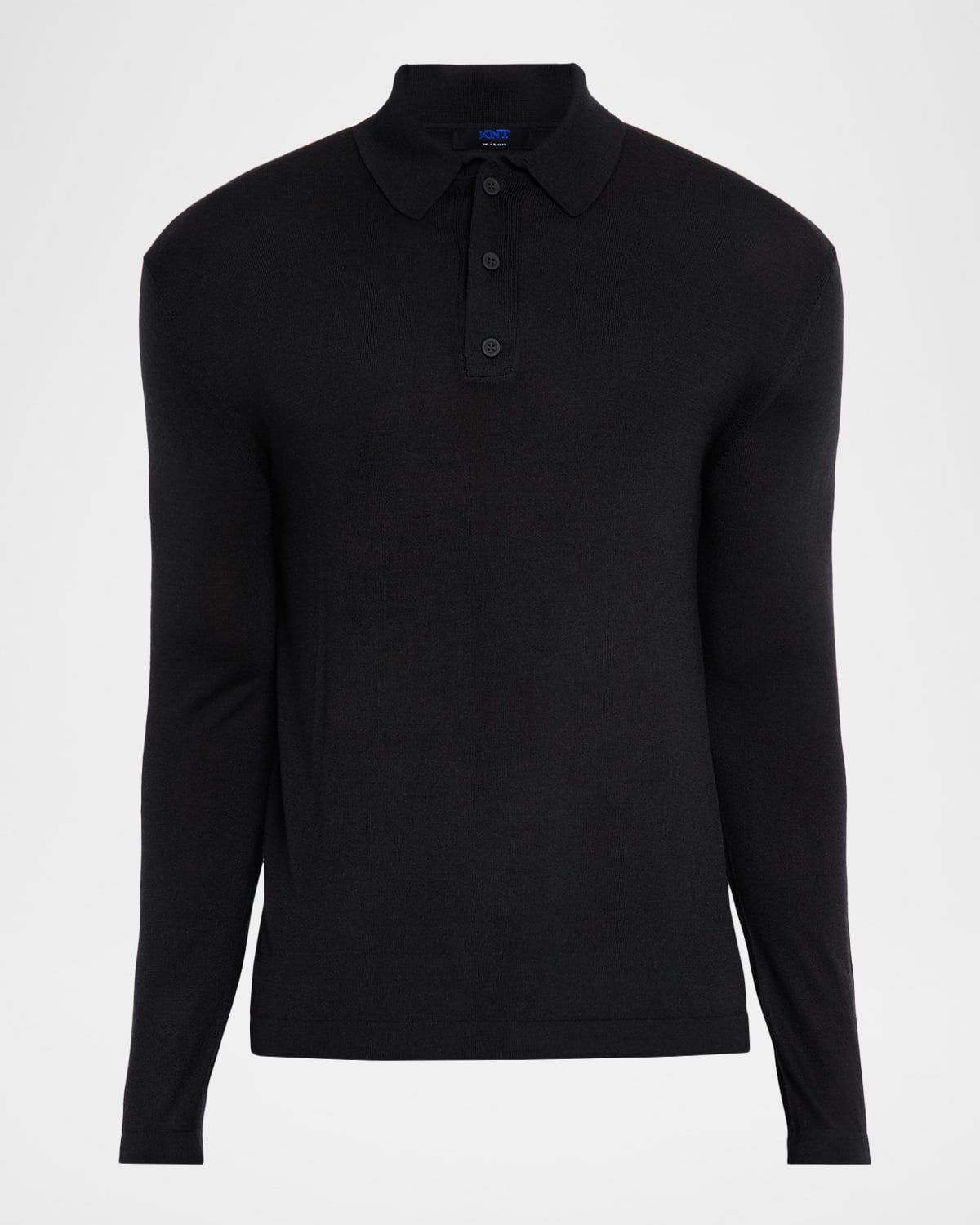 Knt Men's Wool And Silk Long-sleeve Polo Shirt In Black