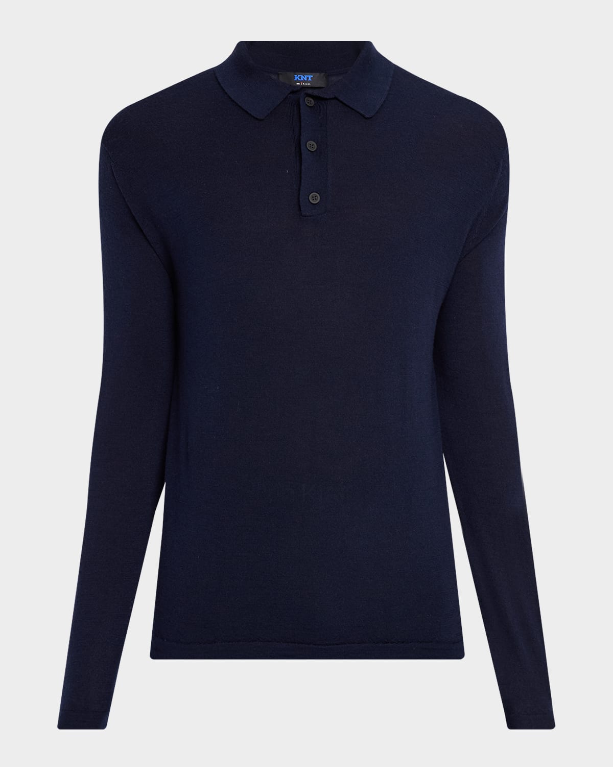 KNT Men 's Wool and Silk Long-Sleeve Polo Shirt