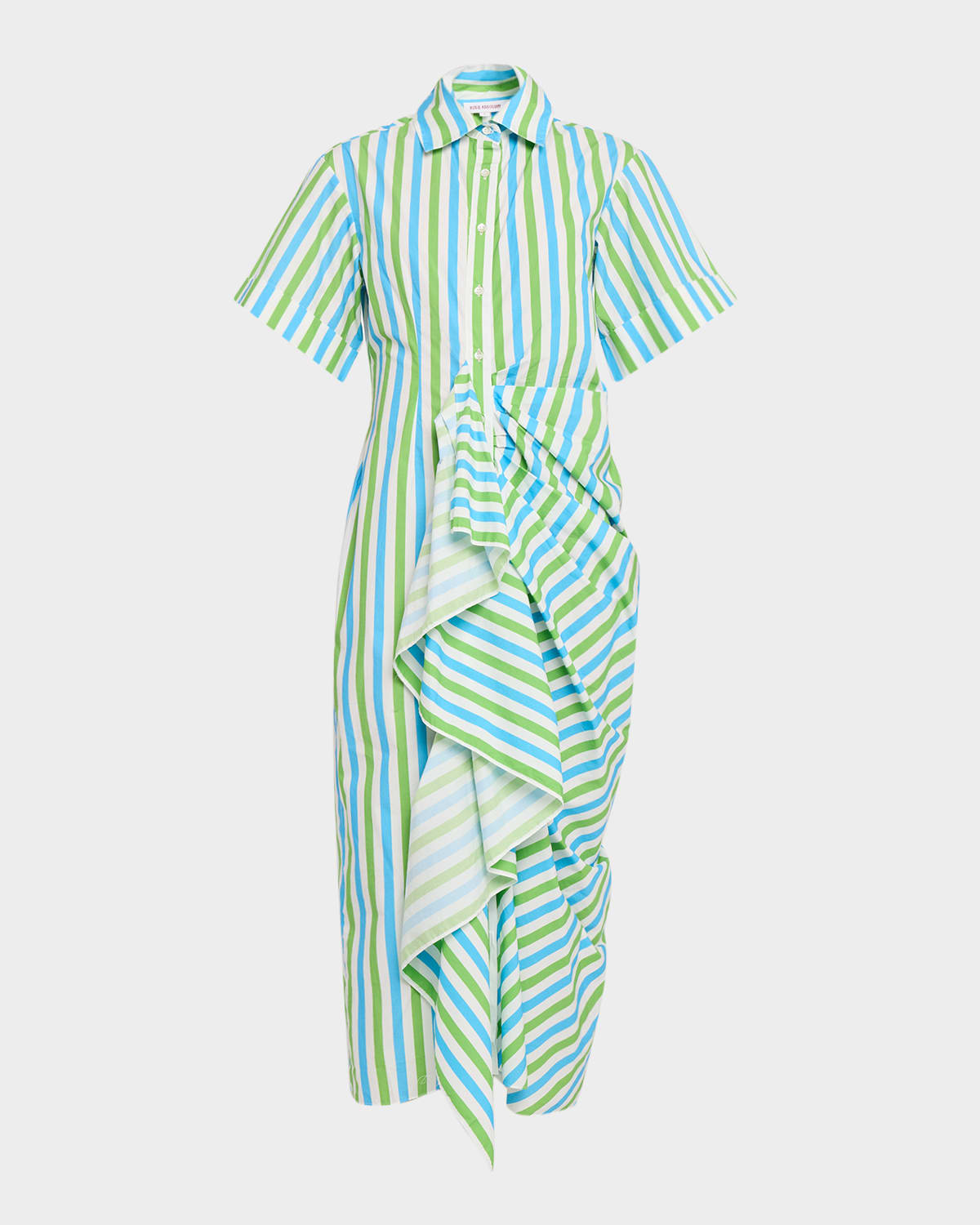 Rosie Assoulin Gathered Ruffle Striped Maxi Shirtdress In Multi