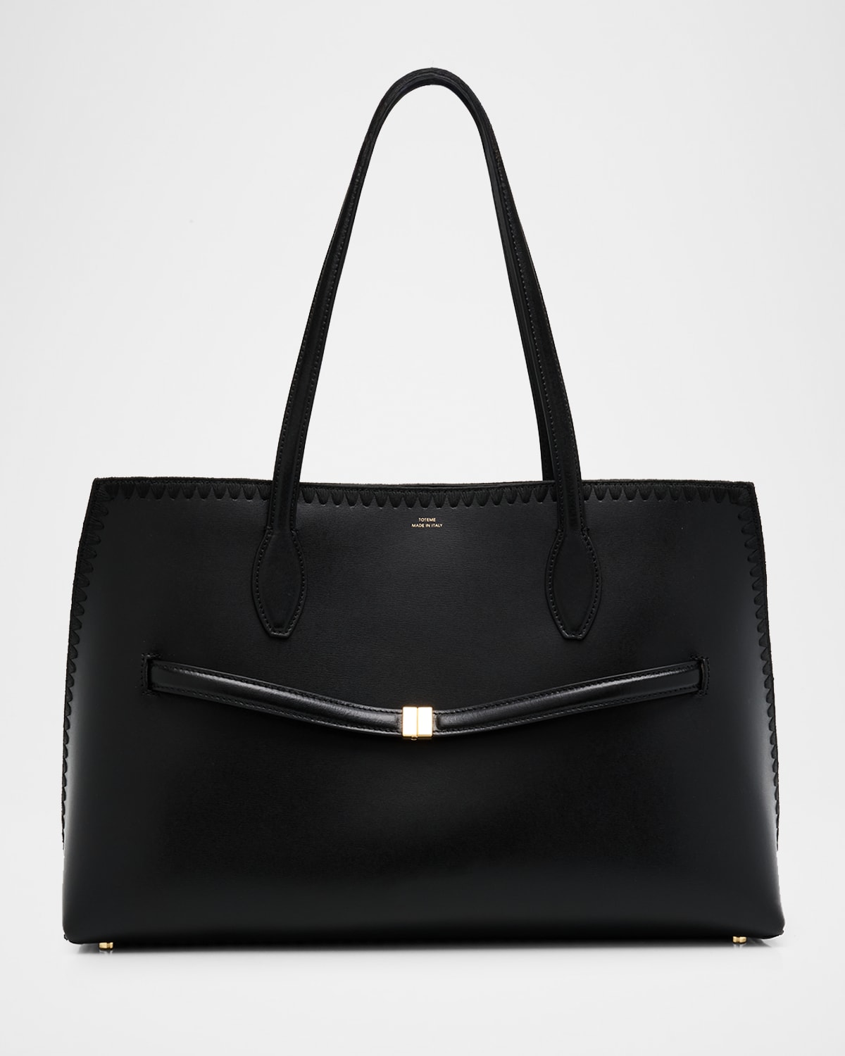 Totême Embroidered Leather Lounge Tote Bag In Black