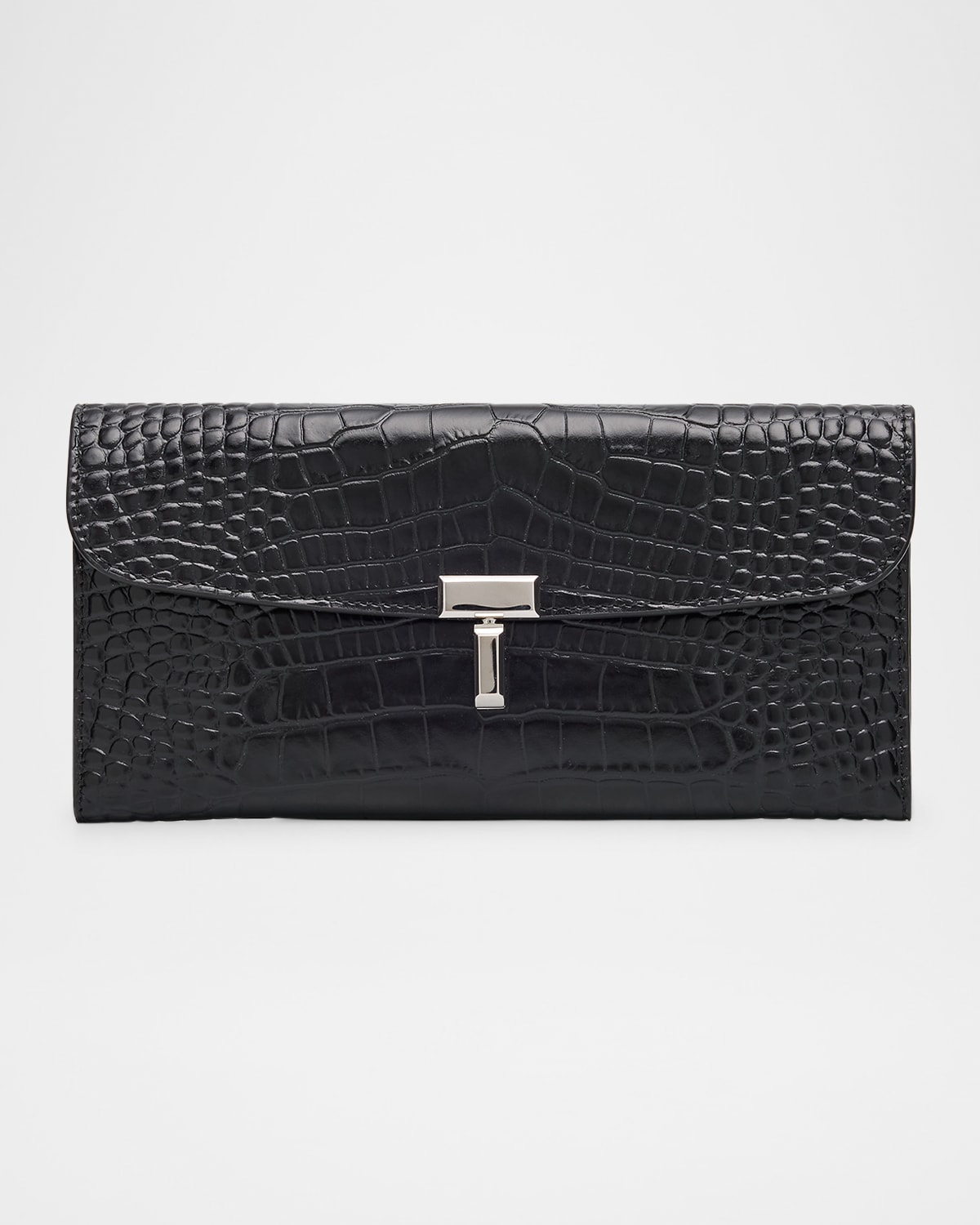 Totême T-lock Croco-embossed Leather Wallet In Black