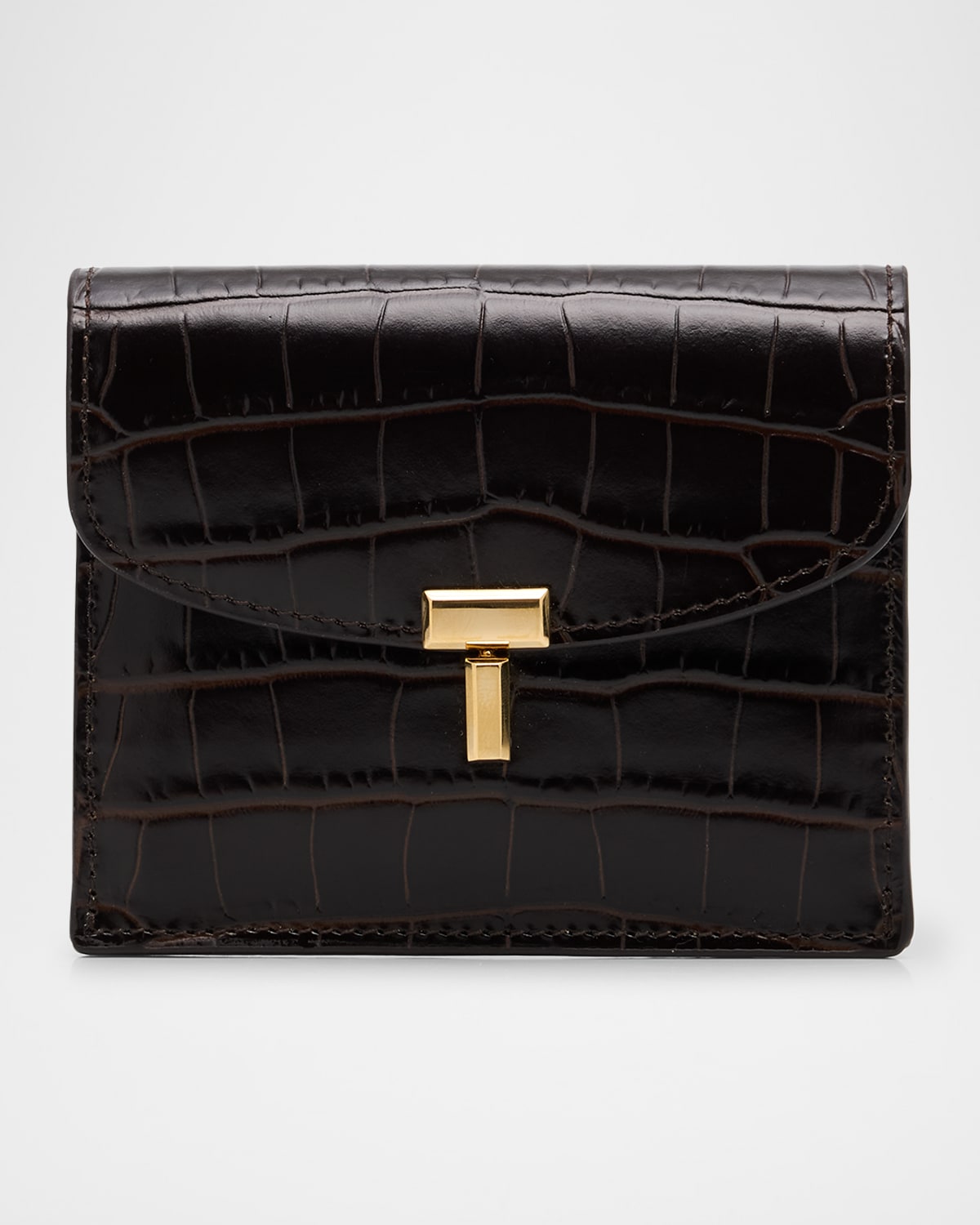Totême T-lock Croco-embossed Leather Card Holder In Black