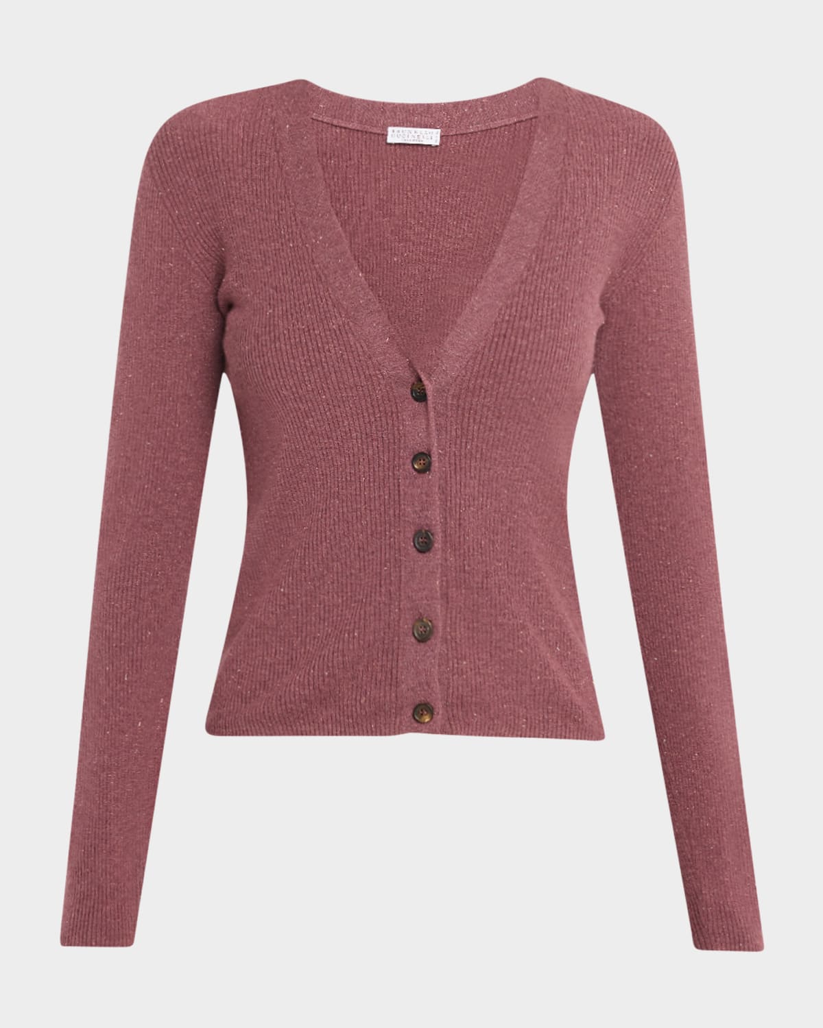 Brunello Cucinelli Metallic Cashmere Rib Knit V-neck Cardigan