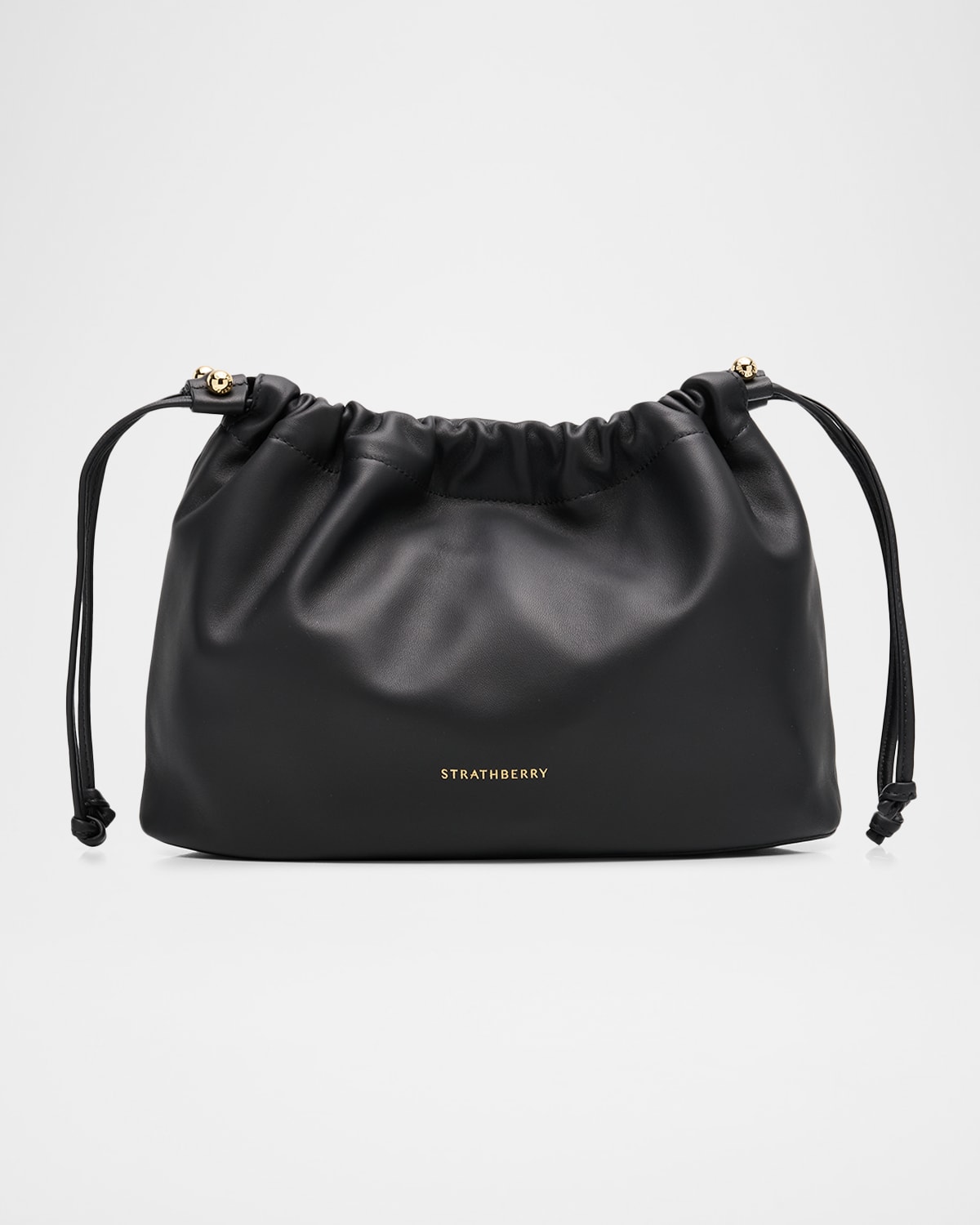 Strathberry Charlotte Midi Nappa Leather Drawstring Bag In Black