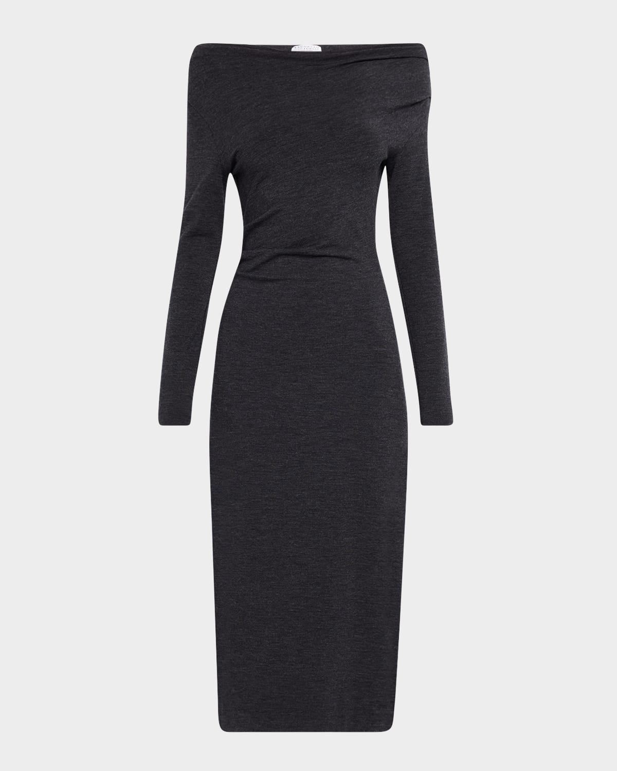 Brunello Cucinelli Draped Off-The-Shoulder Wool Jersey Midi Dress