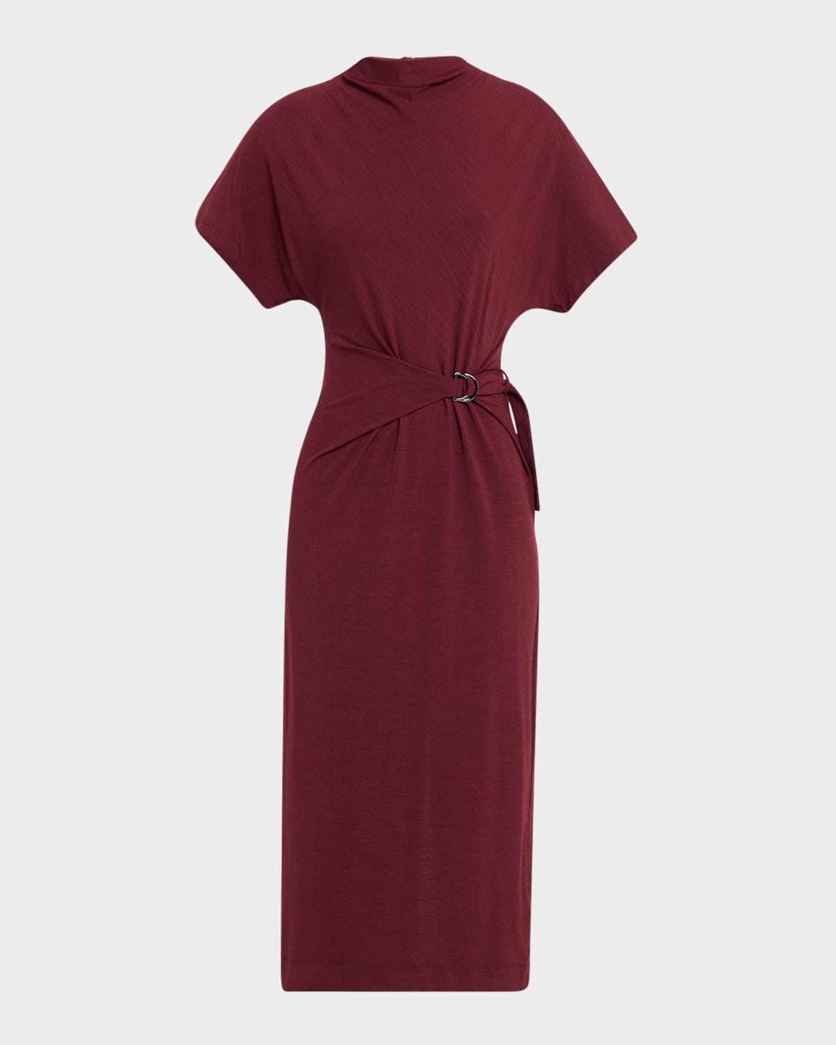 Brunello Cucinelli Drape Short-sleeve Wool Jersey Midi Wrap Dress
