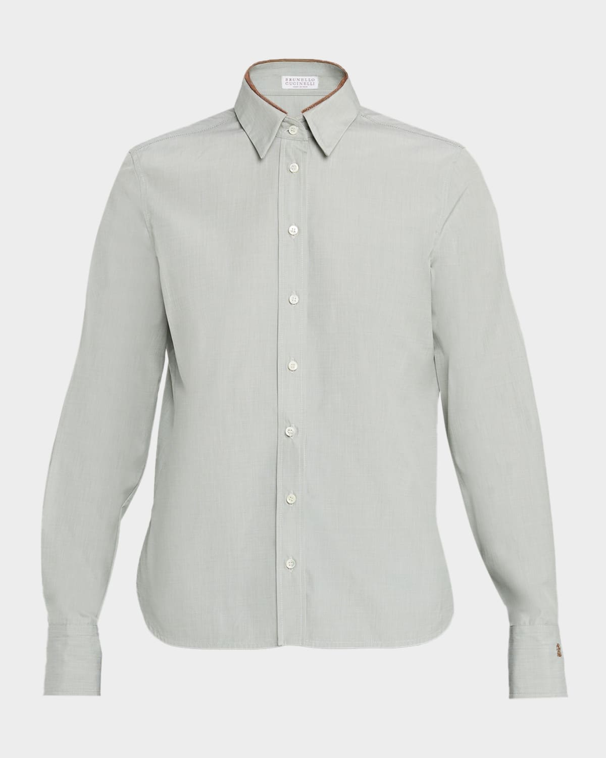 Brunello Cucinelli Monili-collar Chambray Button-down Shirt In Gray