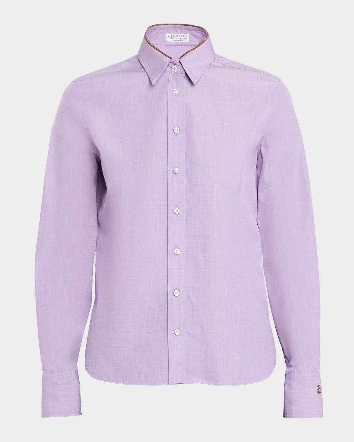 Brunello Cucinelli Monili-collar Chambray Button-down Shirt In Purple