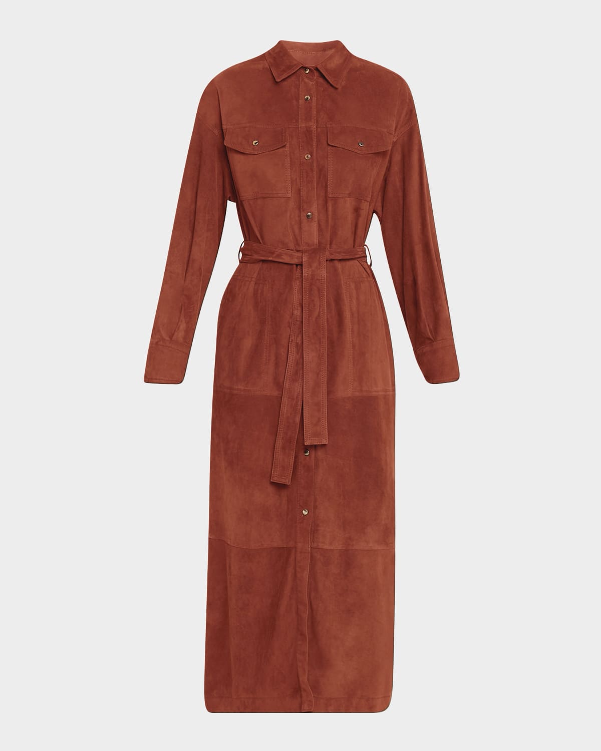 Brunello Cucinelli Suede Belted Midi Shirtdress