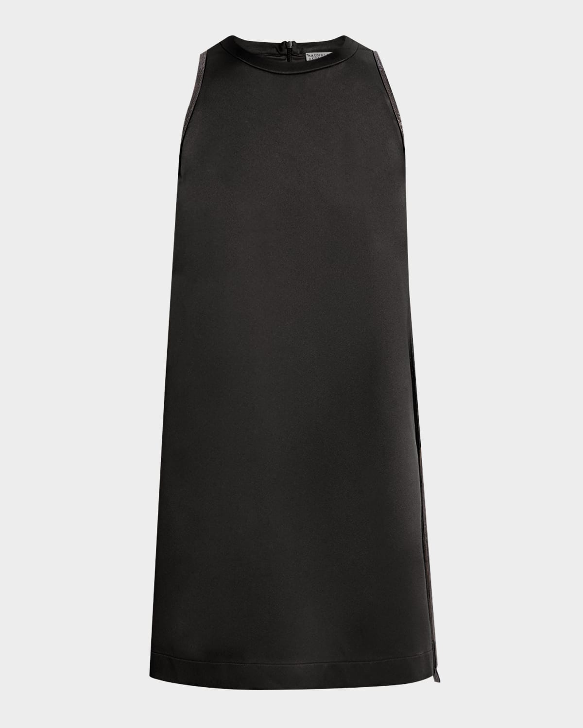 Brunello Cucinelli Monili-side Sleeveless Satin Mini Dress In Black