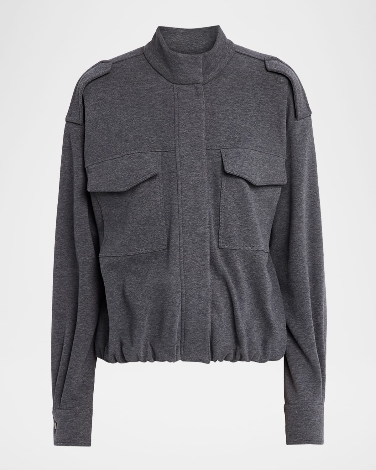 Brunello Cucinelli Smooth French Terry Cardigan-style Top In Gray