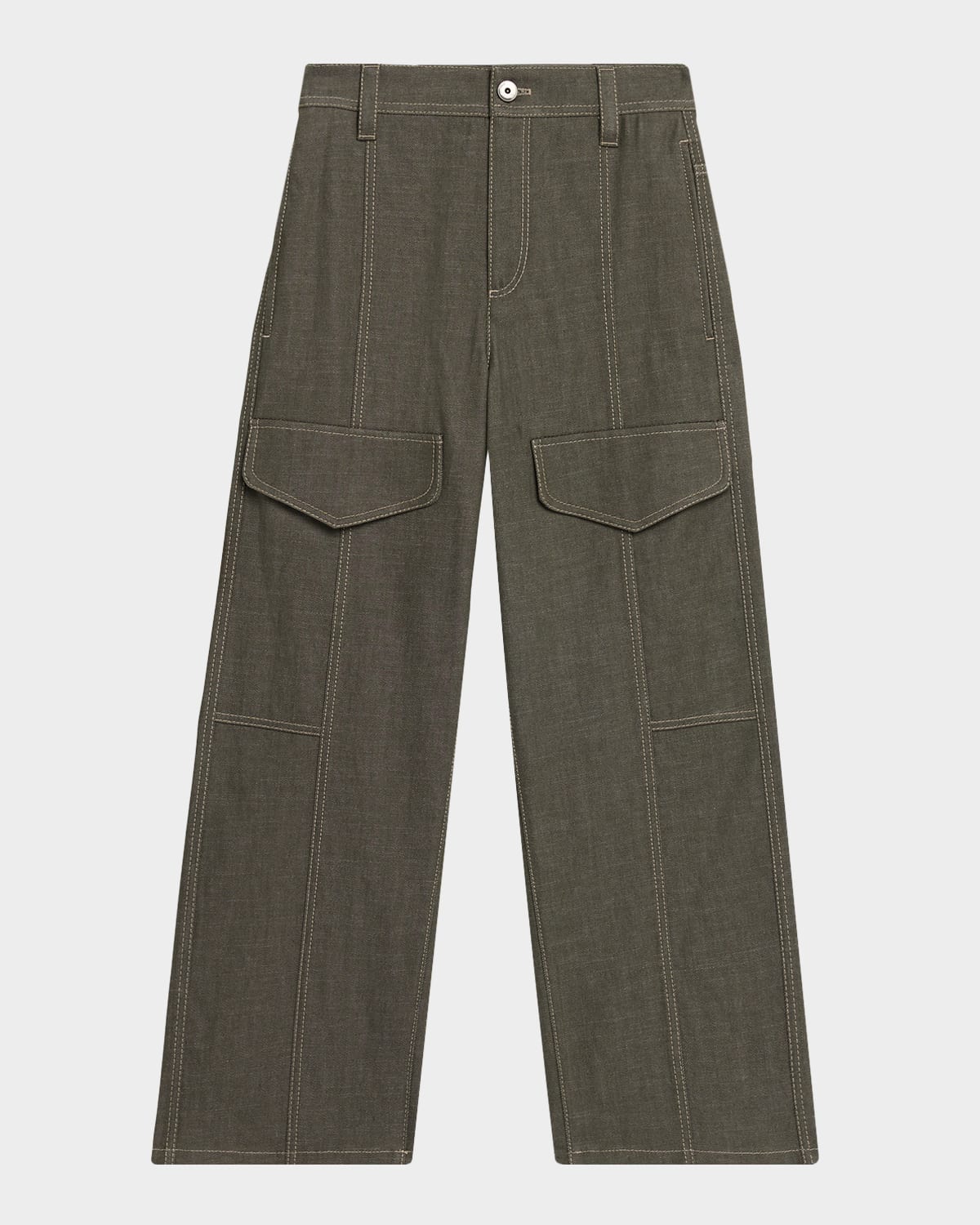 Brunello Cucinelli Thigh Patch Wide-leg Cargo Pants In Green