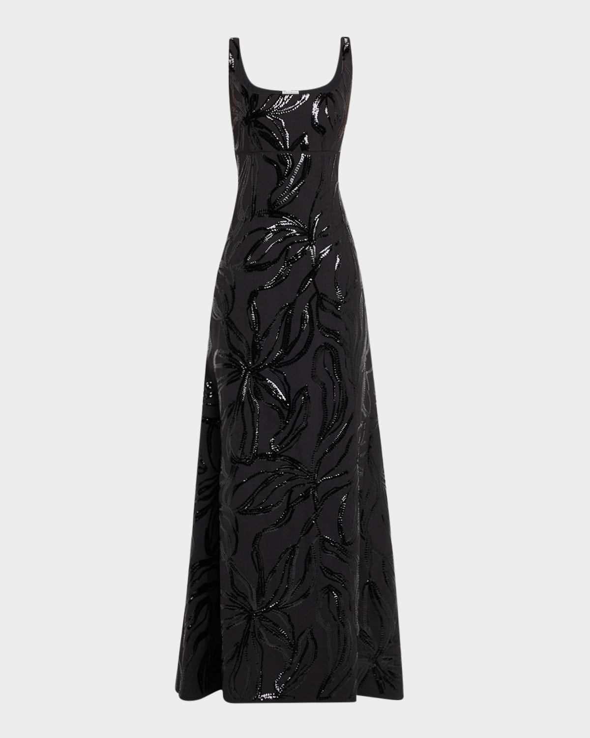 Brunello Cucinelli Tropical Paillette Lux Fluid Couture Corset Gown In Black