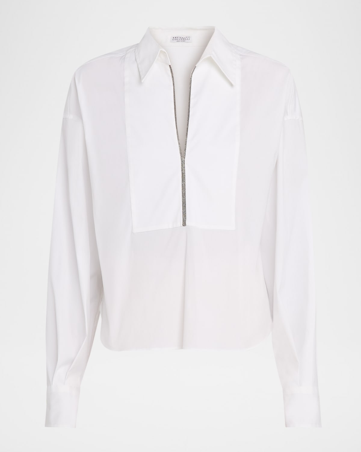 Brunello Cucinelli Monili Poplin Collared Shirt In White