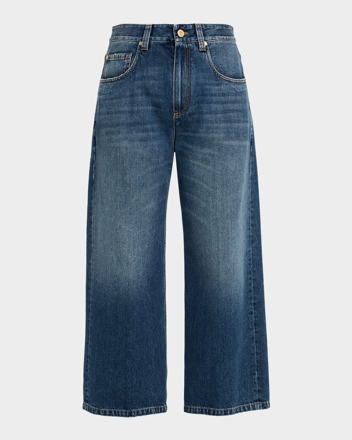 Brunello Cucinelli Authentic Denim Wide-leg Ankle Jeans In Blue