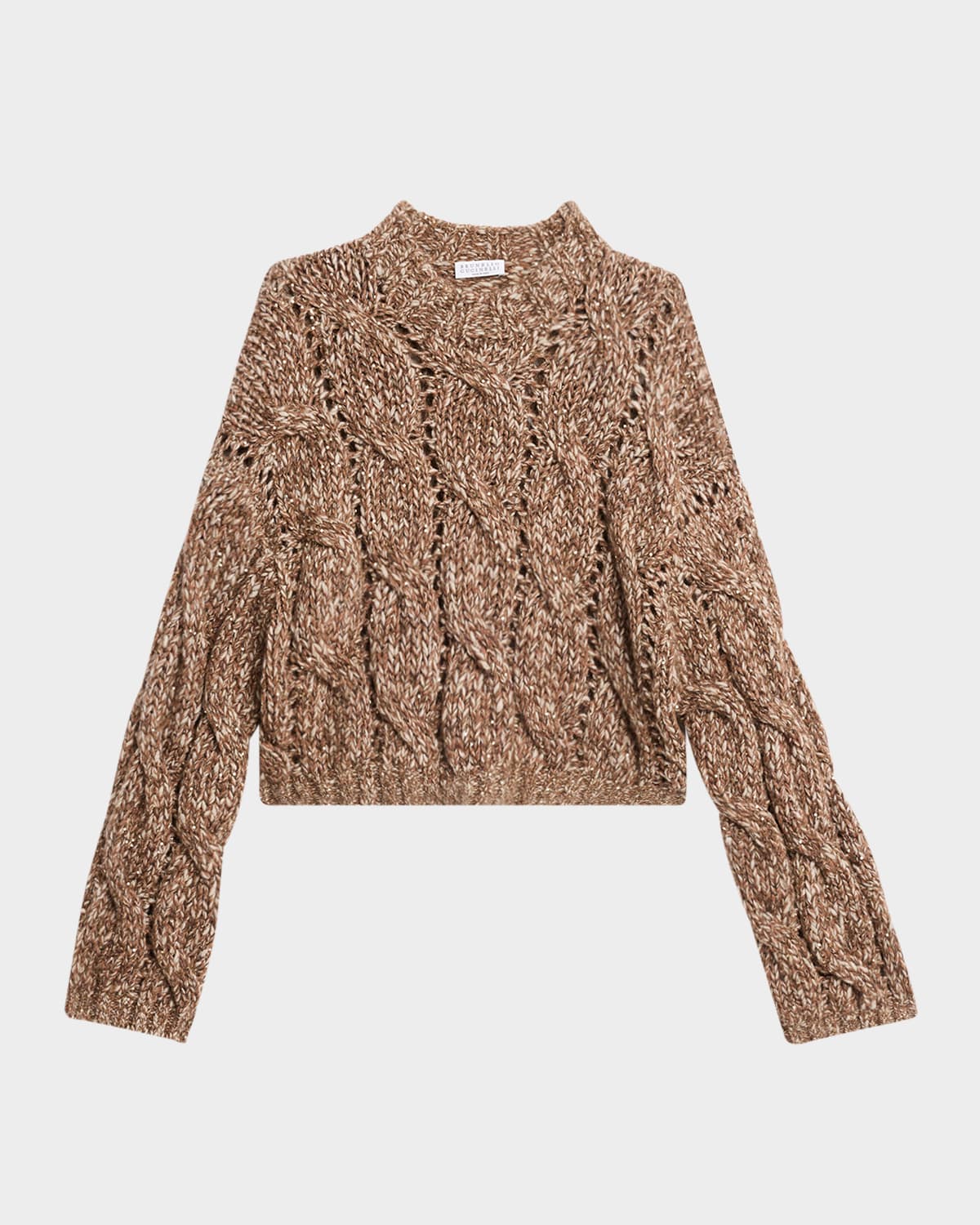 Brunello Cucinelli Marled Wool Mohair Sequined Cable-knit Crop Sweater