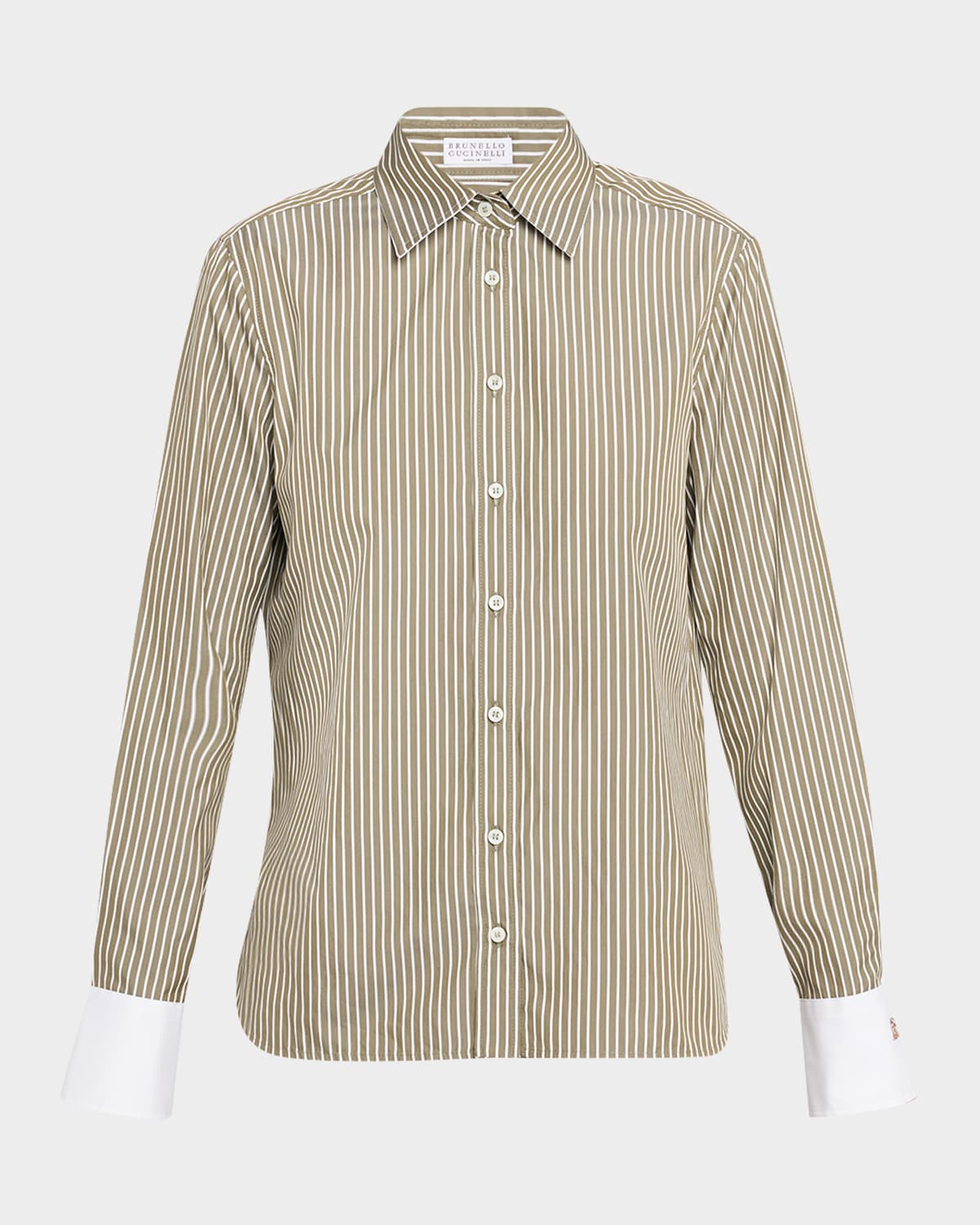 Brunello Cucinelli Pinstripe Cotton-Silk Button-Front Blouse