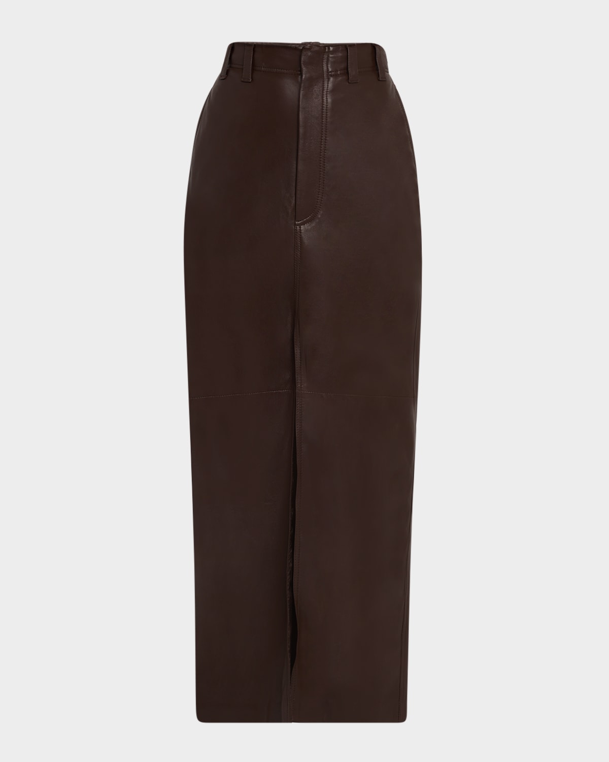 Brunello Cucinelli Leather Front-slit Skirt In Burgundy
