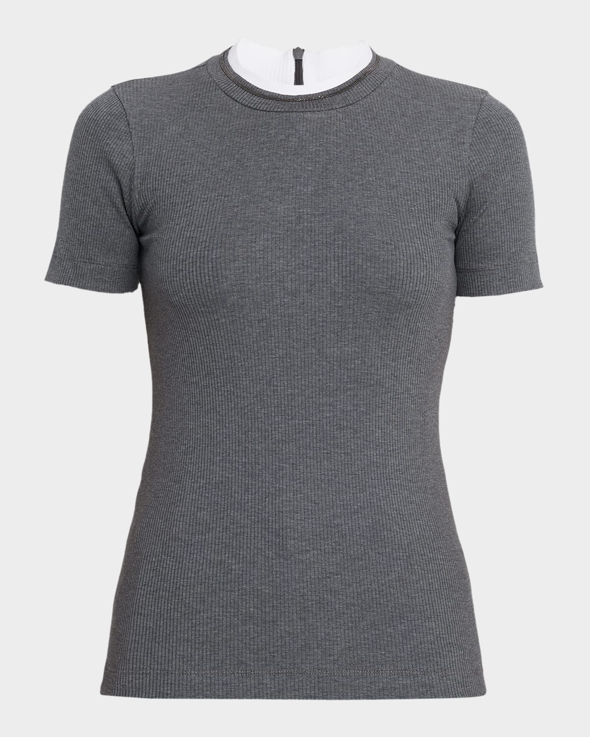 Brunello Cucinelli Monili Cotton Stretch Short-sleeve T-shirt In Gray