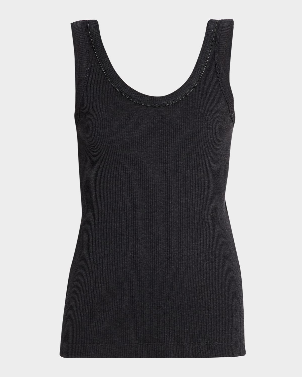Brunello Cucinelli Monili Scoop-neck Cotton-stretch Tank Top In Black