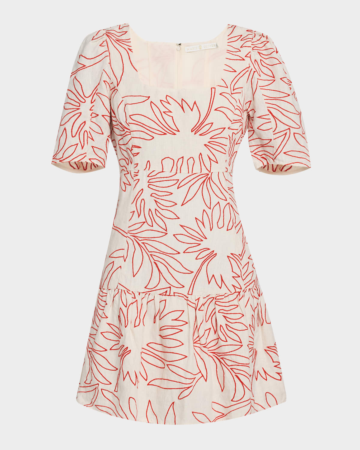 Marie Oliver Temma Embroidered Square-neck Linen Mini Dress In White