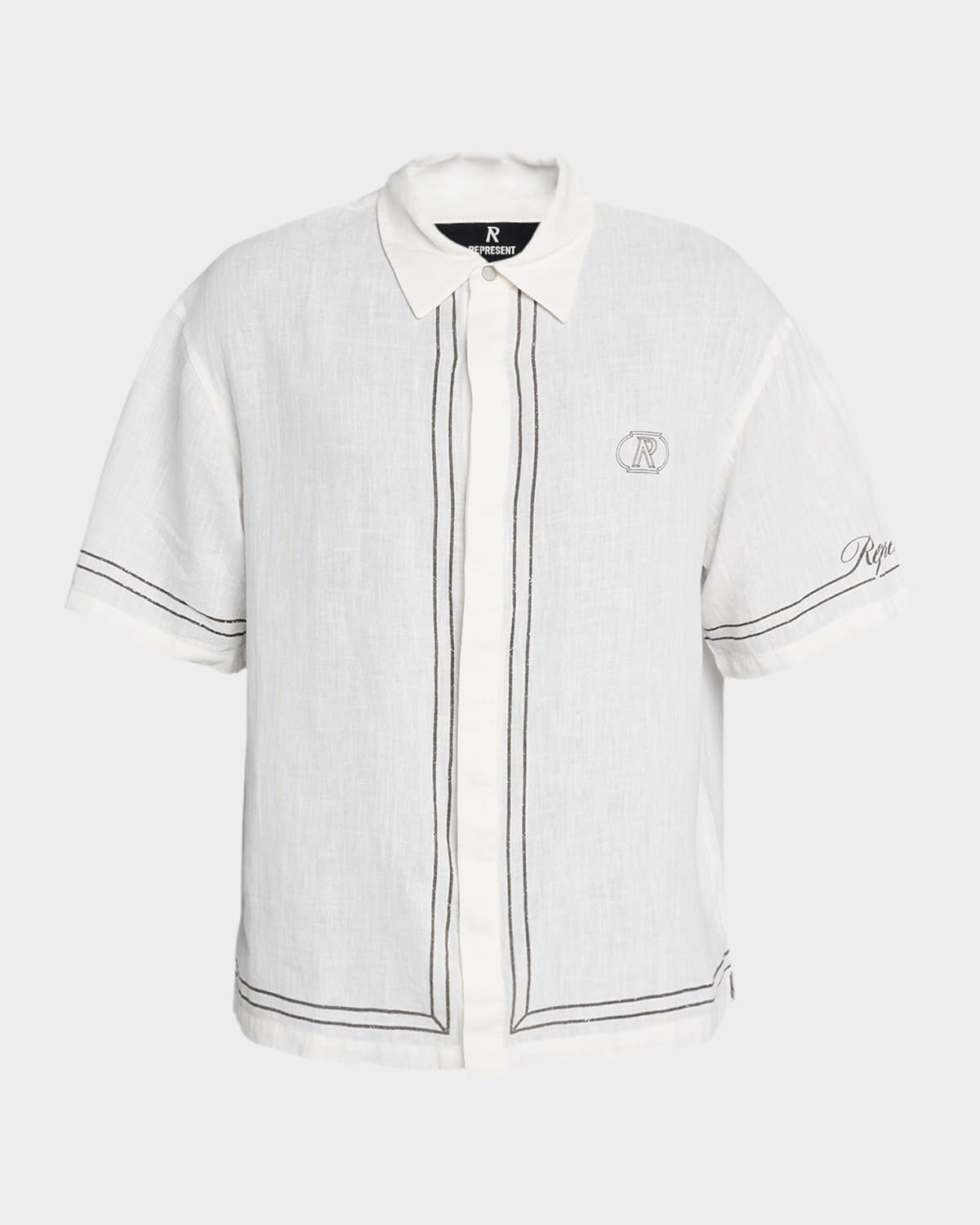 Represent Men's Border Embroidered Initial Logo Short-sleeve Shirt In White