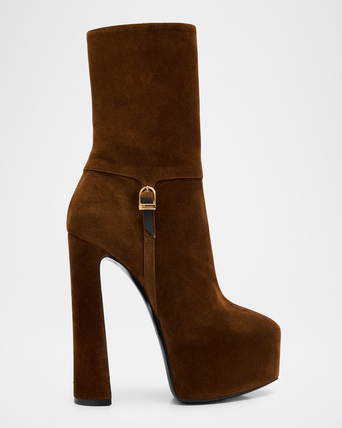 Saint Laurent Nico Platform Suede Booties In Brown
