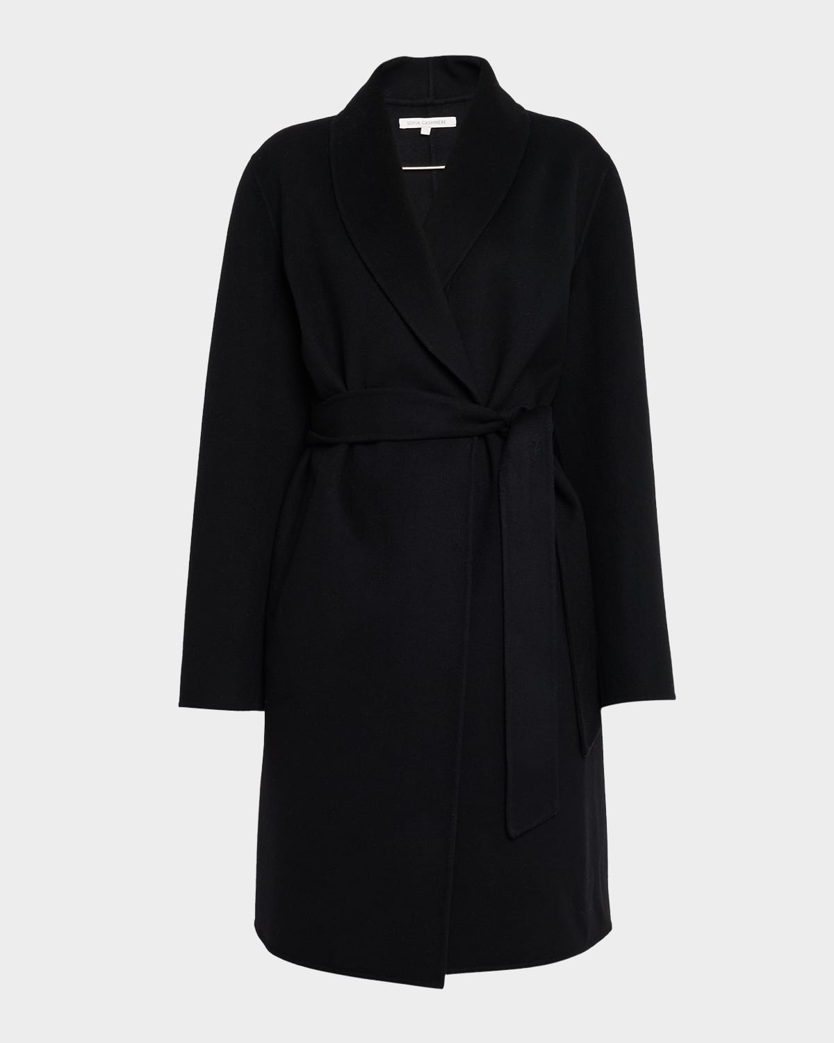 Sofia Cashmere Double-face Belted Wrap Coat In Black