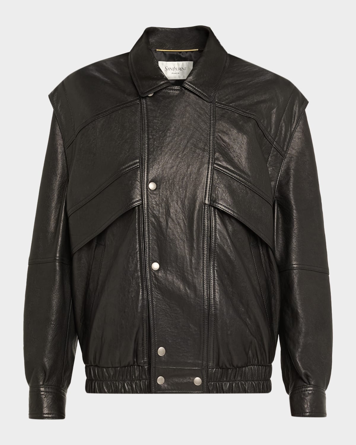 Saint Laurent Leather Bomber Jacket In Black