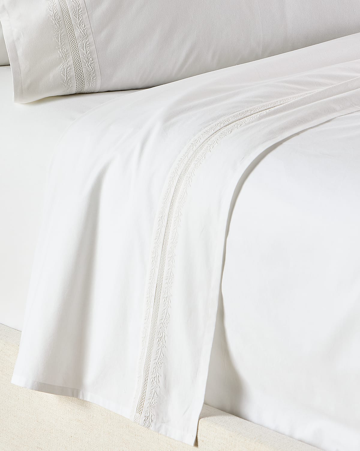 Ralph Lauren Miriah 200 Thread Count Percale Queen Flat Sheet In White