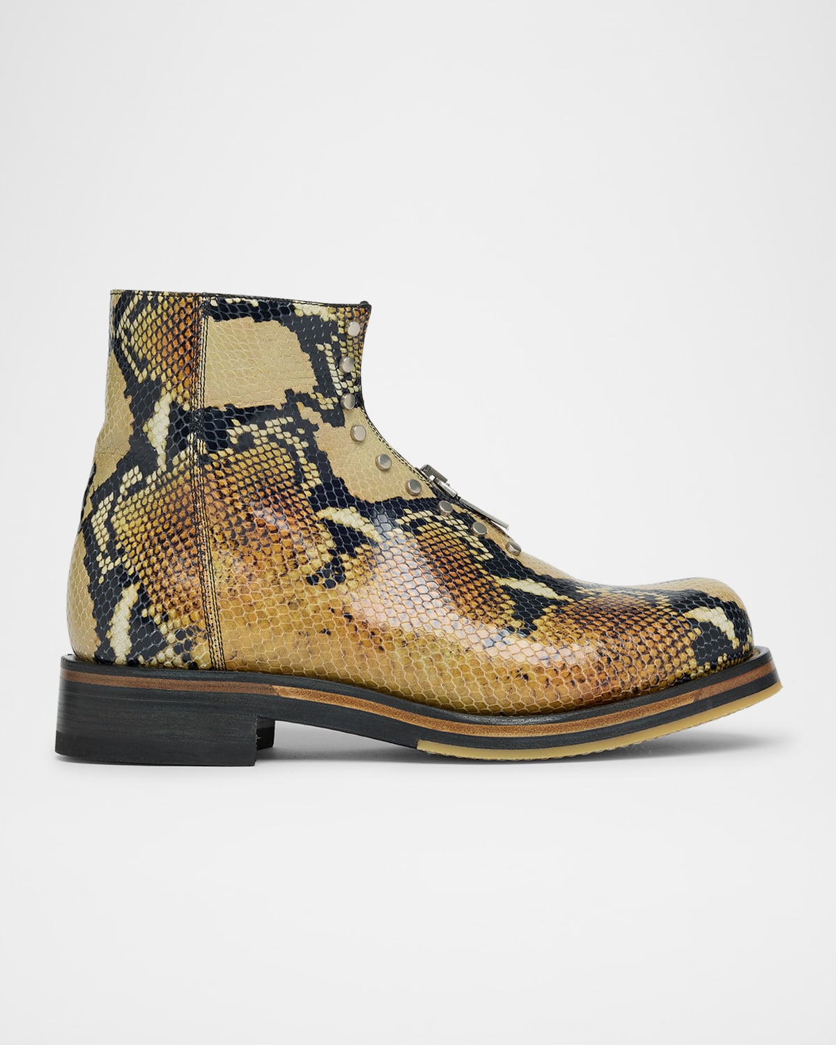 Men's Snake-Effect Leather Zip-Up Boots