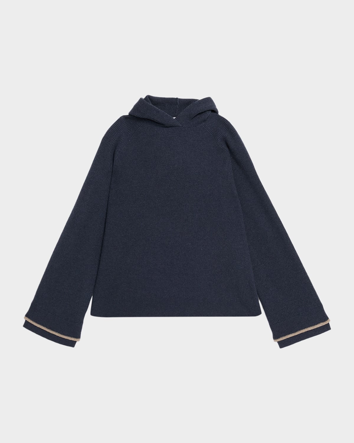 Brunello Cucinelli Two-tone Monili Cuff Wool-cashmere Knit Hoodie In Blue
