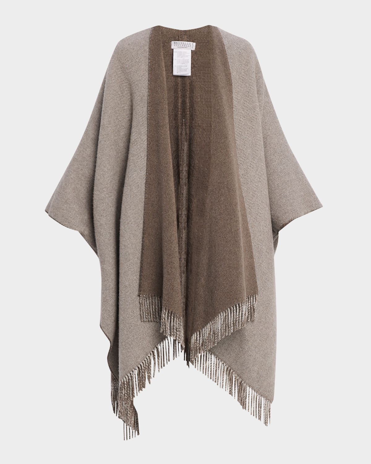 Brunello Cucinelli Reversible Metallic Herringbone Double Brushed Cashmere Poncho In Brown