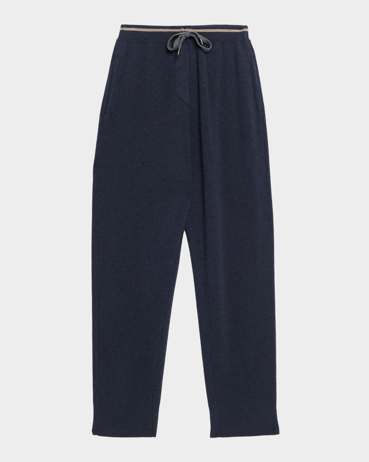Brunello Cucinelli Ribbed Wool Cashmere Drawstring Pants In Blue