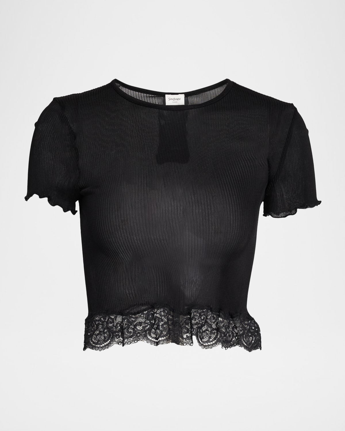 Lace-Trim Short-Sleeve Crop T-Shirt