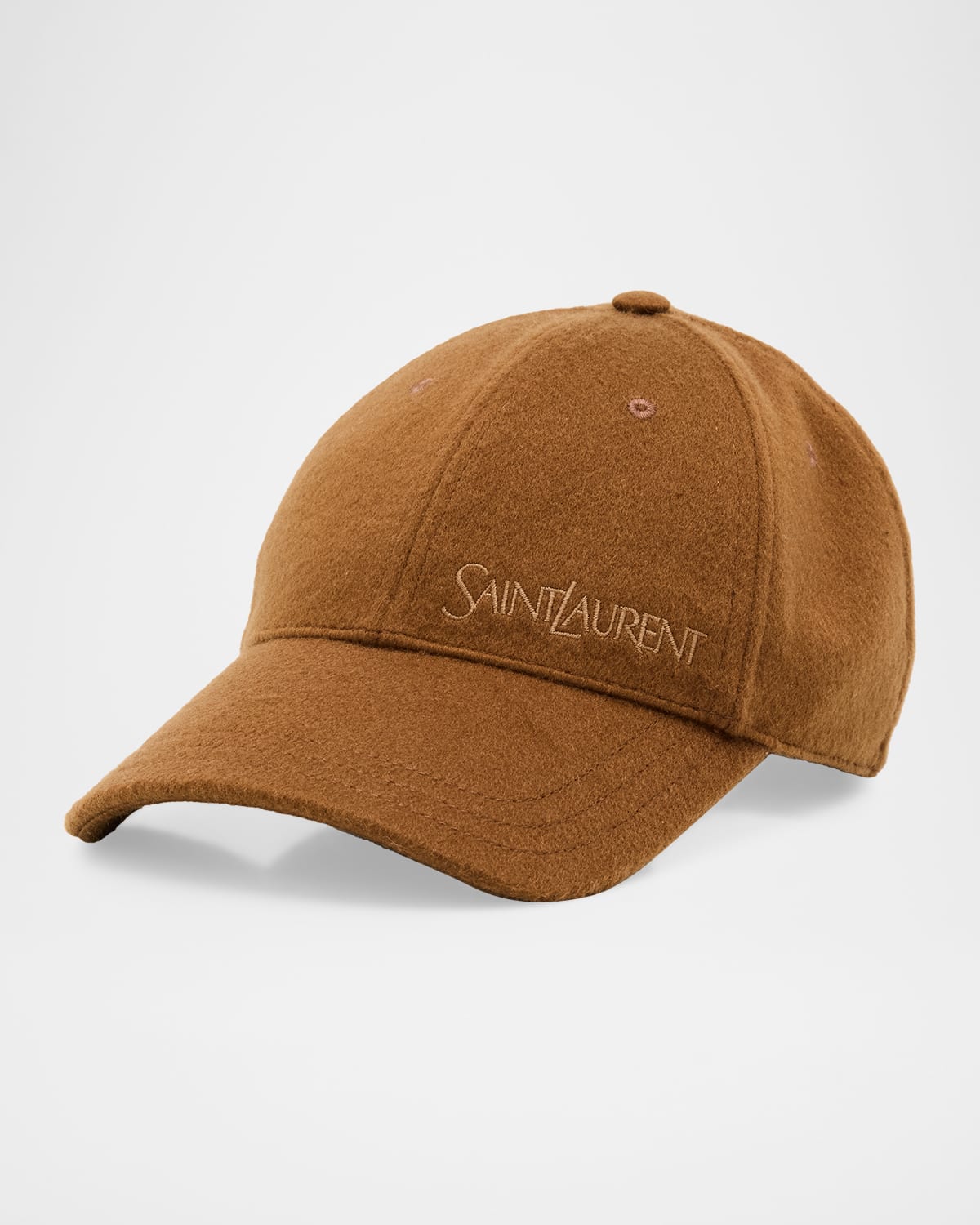 Saint Laurent Cashmere Embroidered Baseball Cap In Sand