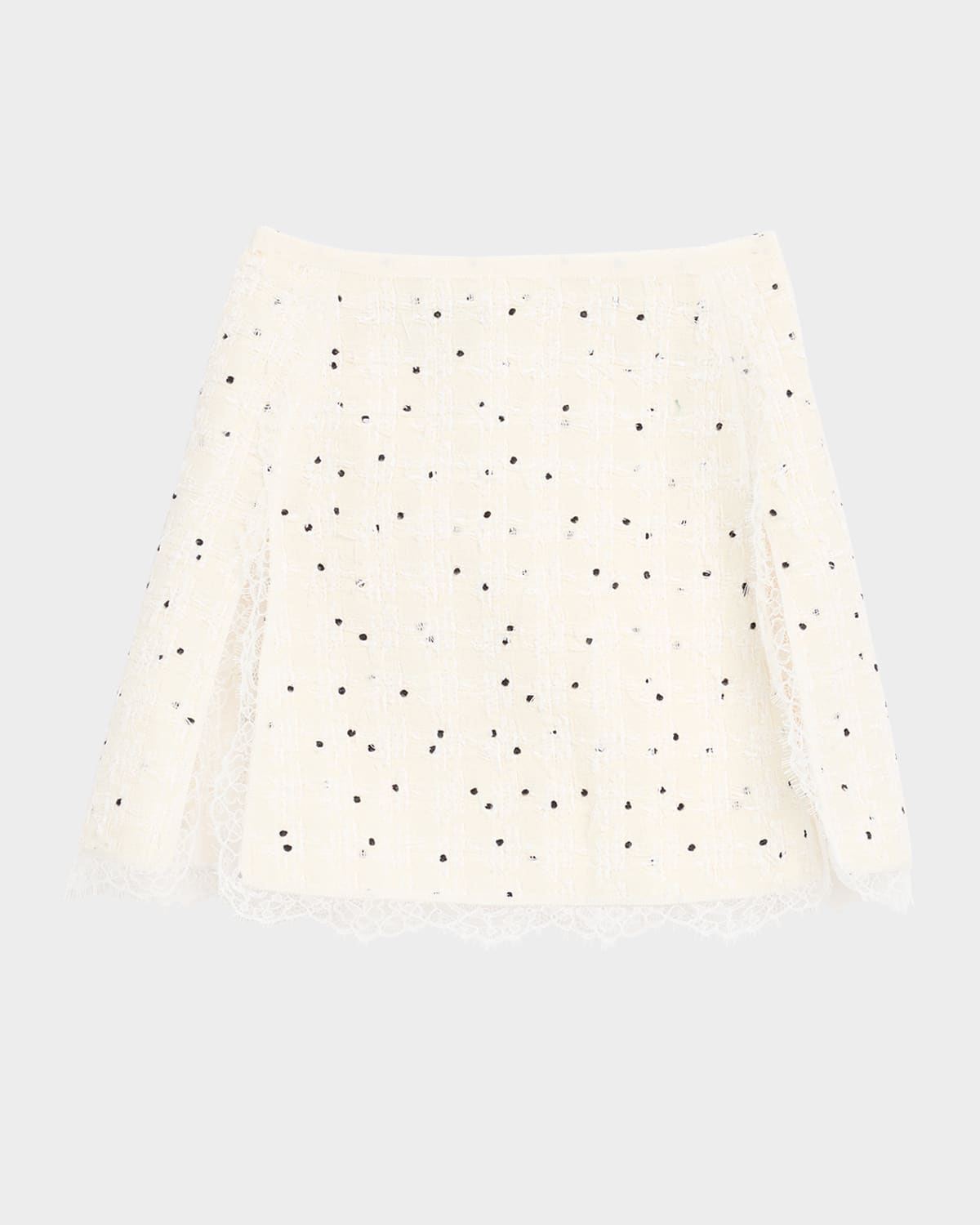 Polka-Dot Boucle Lace-Trim Mini Skirt