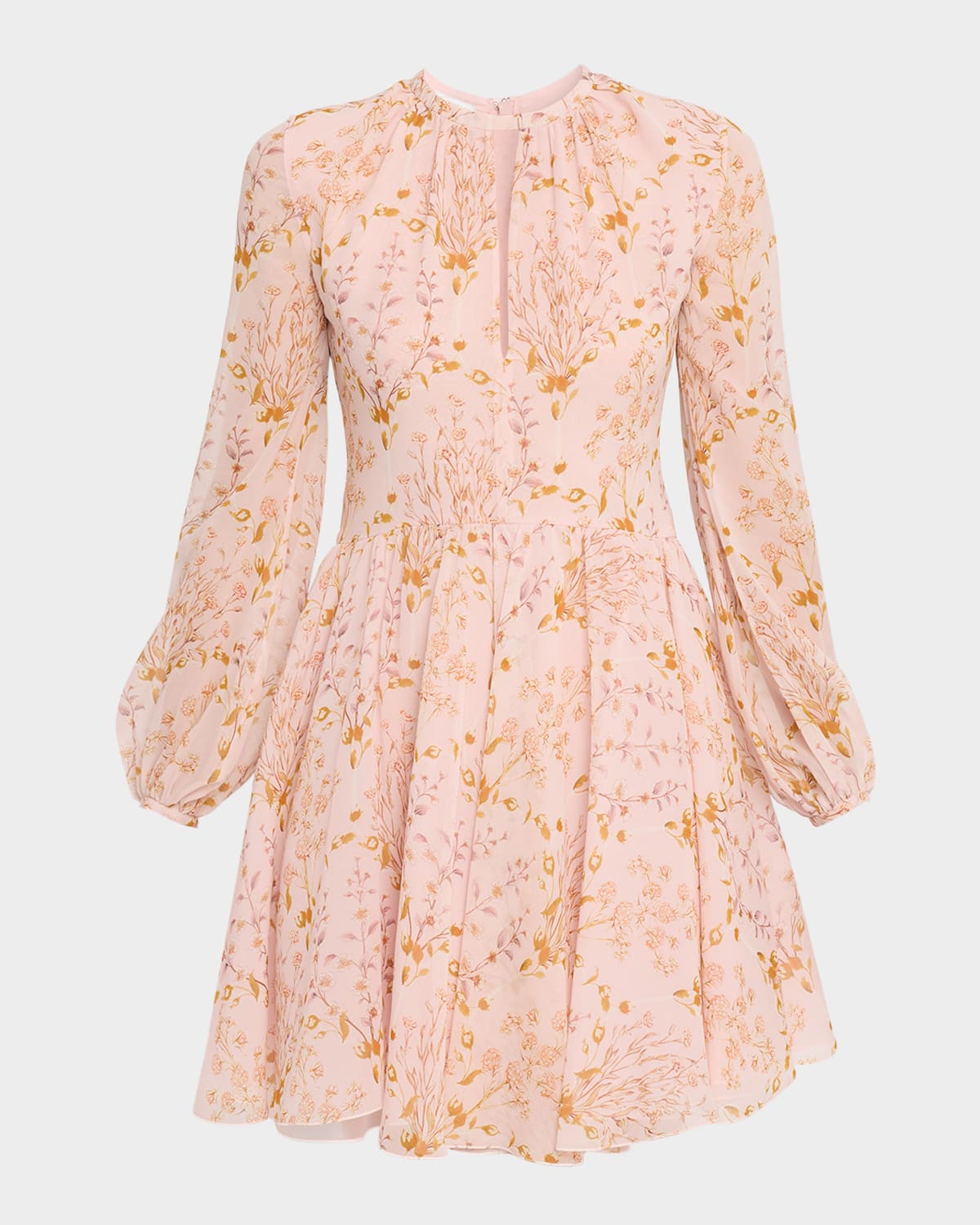 Giambattista Valli Floral Georgette Long-sleeve Mini Dress
