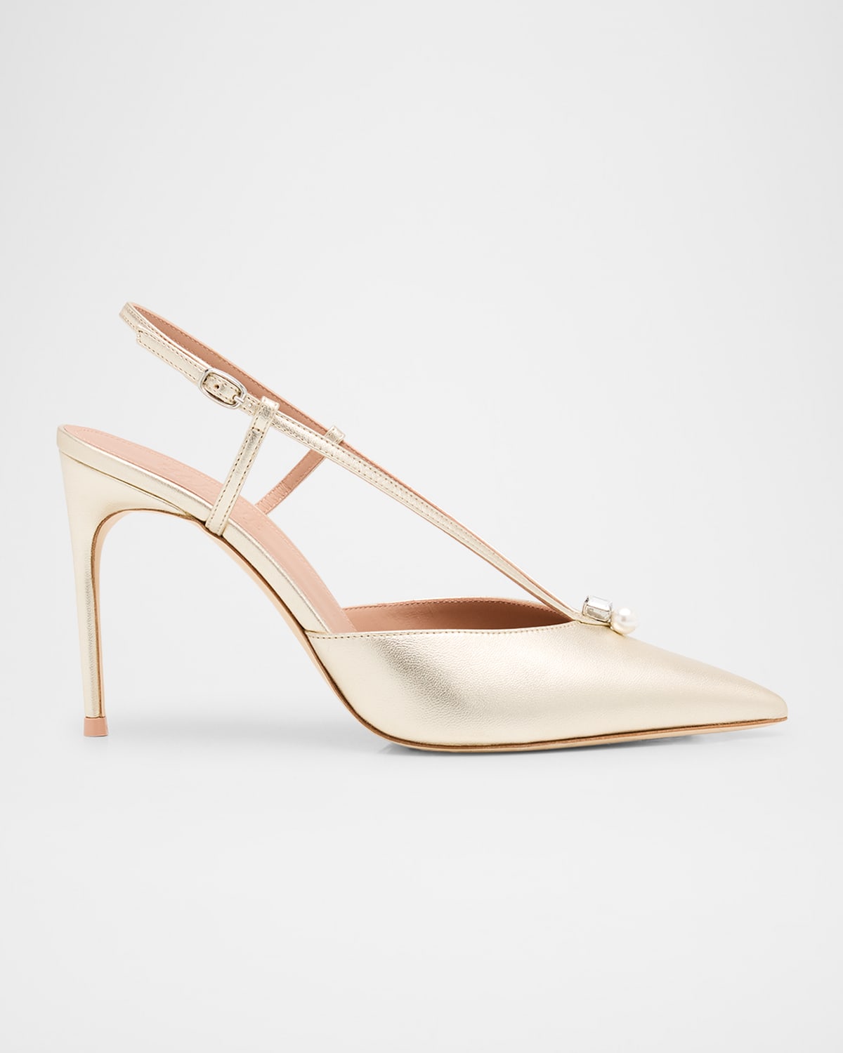 Malone Souliers Moore Metallic Nappa Leather Pointed-toe Slingback Pumps In Silver