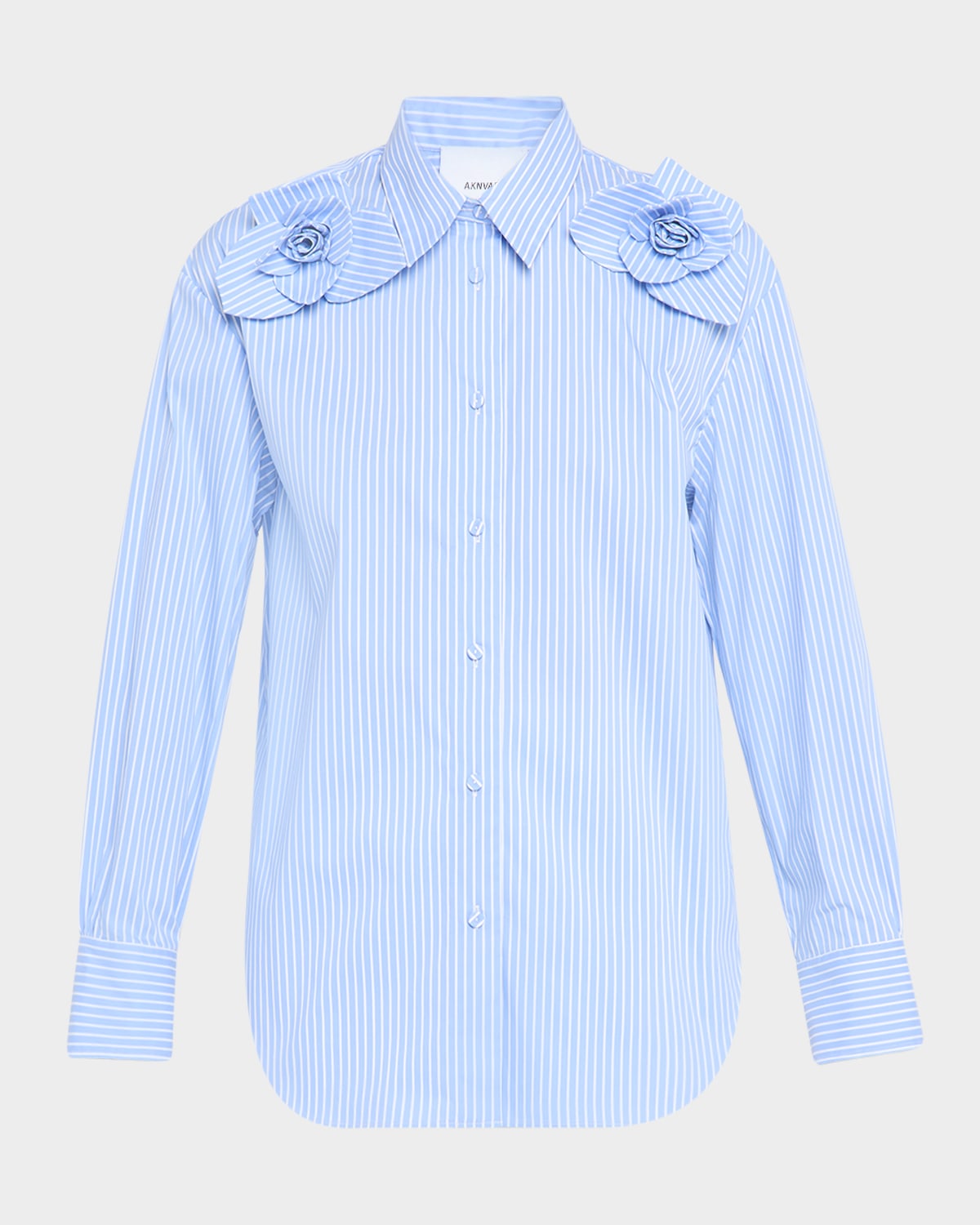 Aknvas Flora Striped Button-front Shirt In Blue
