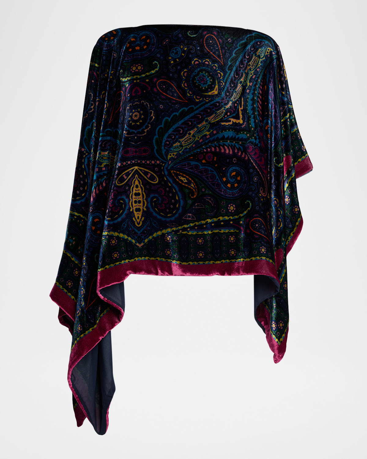 Etro Paisley Velvet Asymmetric Poncho In Blue